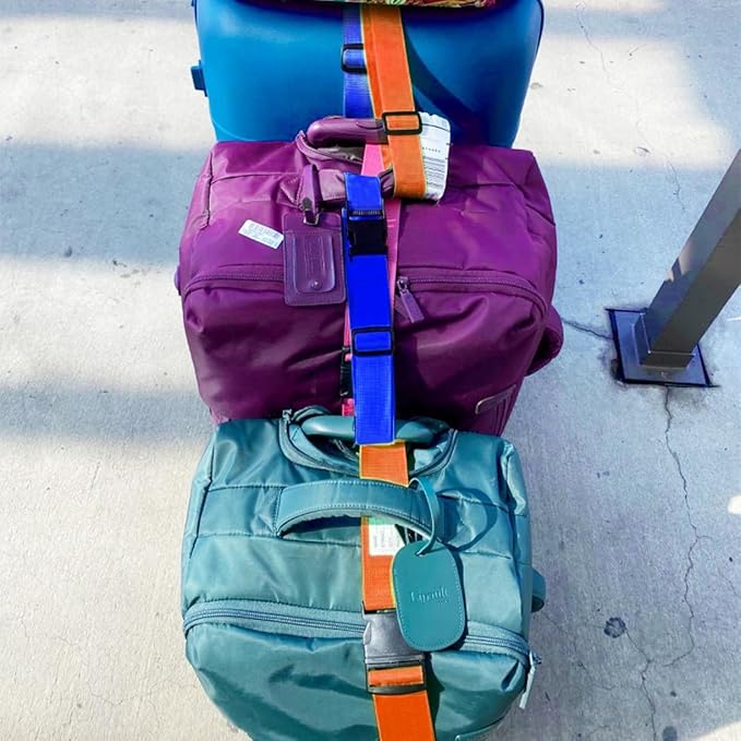 4Pack Luggage Straps Add Bag Luggage Straps to Connect Two Suitcases, Adjustable Luggage Belt Connector for Carry On, Travel Attachment Accessories for Connect Your 3 Luggages, Orange