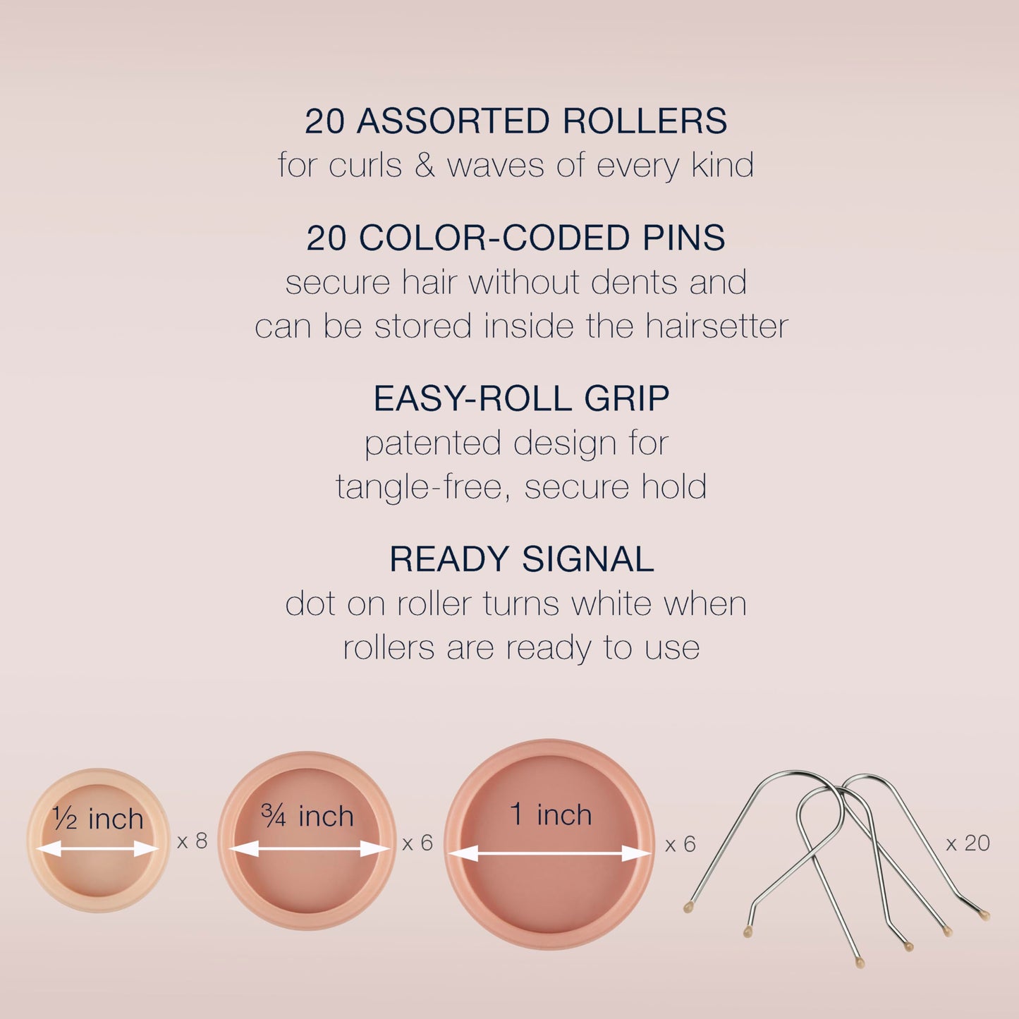 Conair Double Ceramic Hot Rollers for Long, Medium, and All Hair - Hair Curler - Hair Roller Clips Included - 1/2 inch, 3/4 inch, and 1 inch Rollers