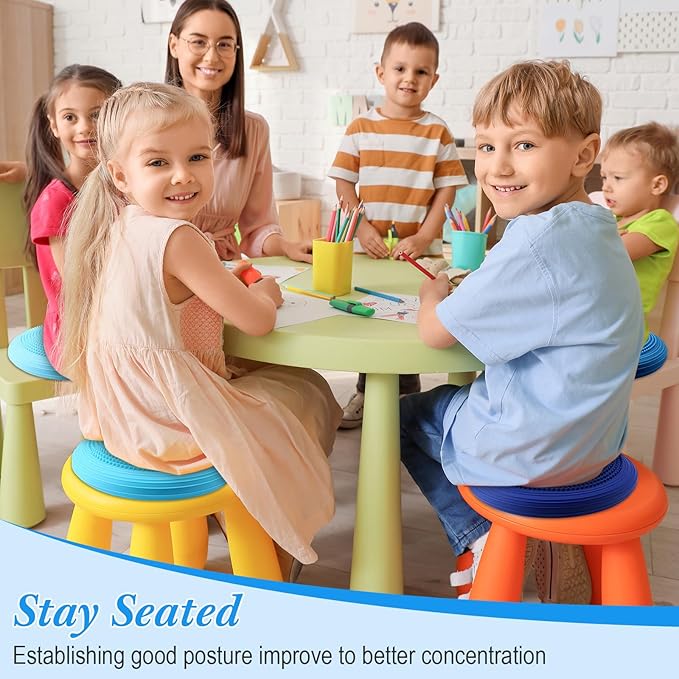 Libima 4 Pcs Wiggle Seat Inflated Wobble Cushion for Sensory Kid 13 Inches Balance Disc Flexible Seating for Classroom Sensory Pad for Chair Wiggle Cushion with Needle Pump