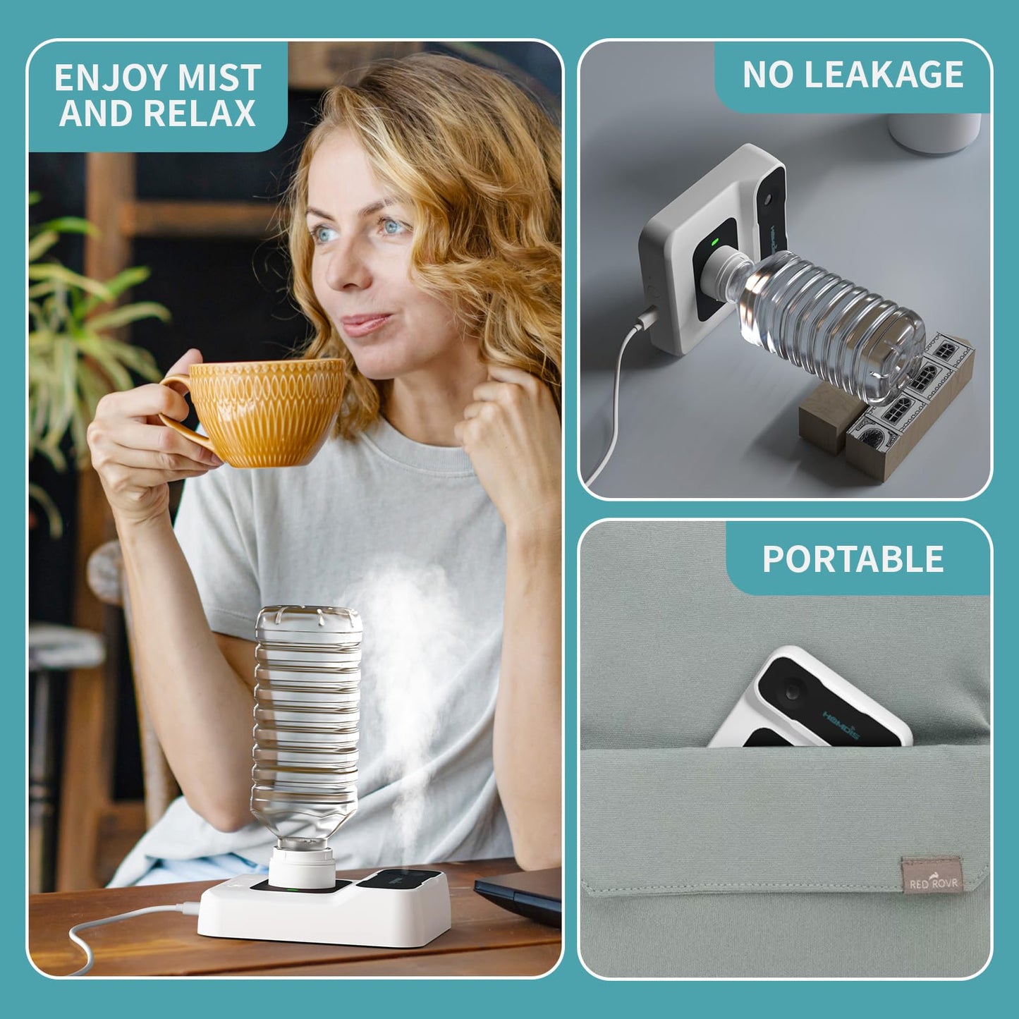 HOMDIS Portable Humidifiers for Travel, Small Mini Humidifier with Auto Shut-Off, Nightlight and Storage Bag for Hotel, Bedroom or Office, Plant Humidifier Indoor, White