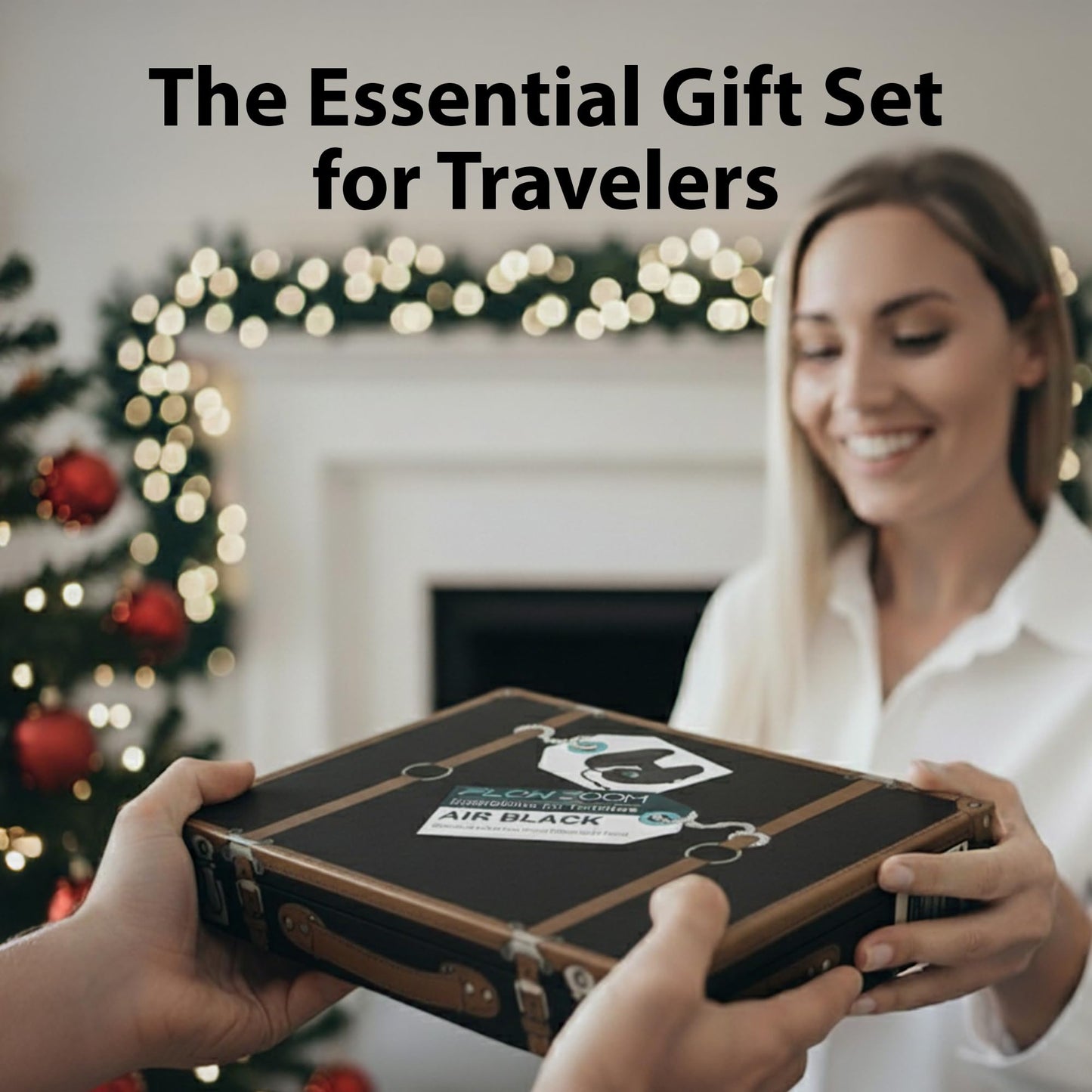 FLOWZOOM Air Inflatable Neck Pillow for Traveling on Plane - H-Shape Hooded Airplane Pillow with 5 Snooze Modes, Fast Inflation, Pressure Control, Cozy Clip-On Hood & Plushy Cover - Size L, Jet Black