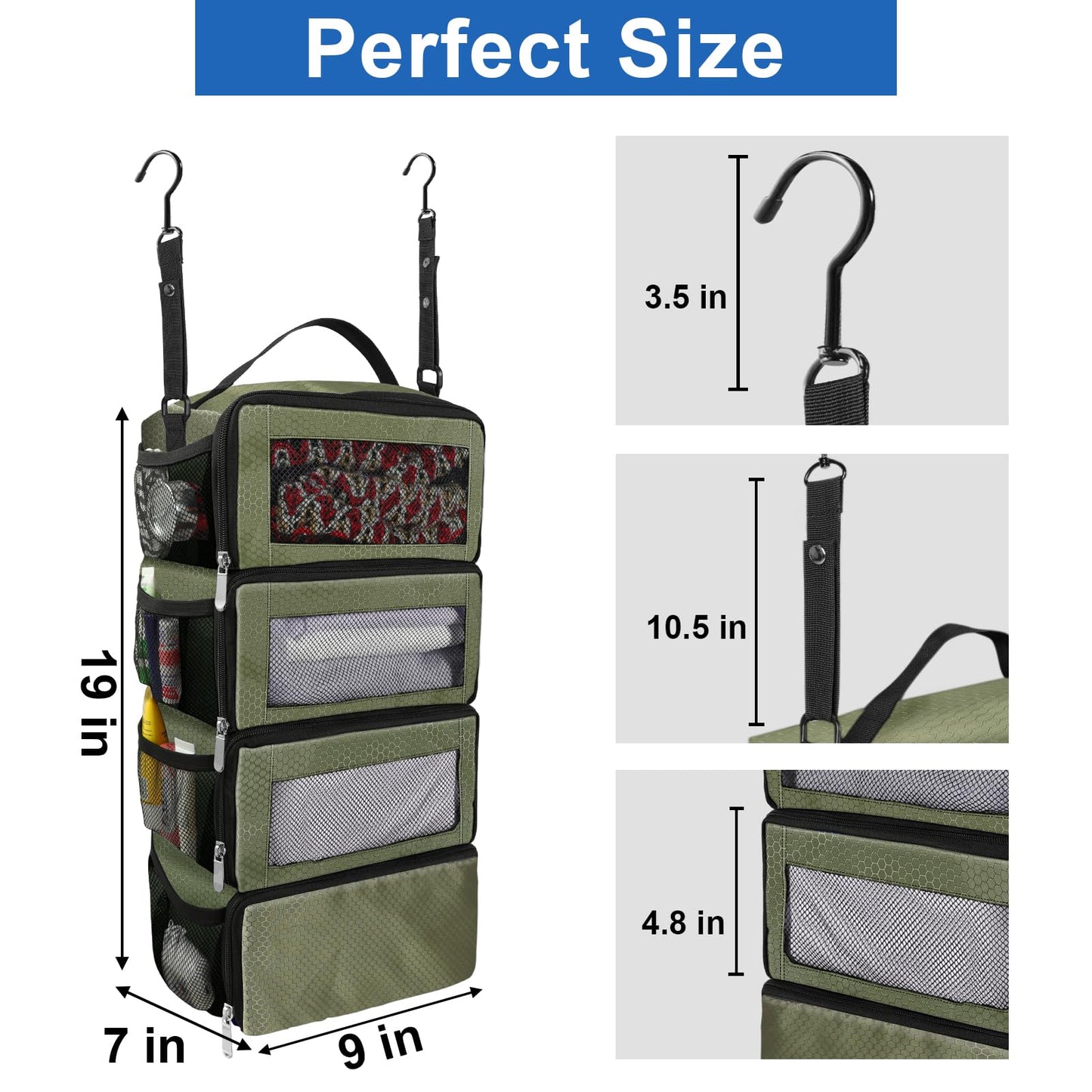 Olosar Suitcase Organizer, Travel Luggage Organizer Portable Hanging Travel Shelves Collapsible Hanging Compression Packing Cubes for Carry on Suitcase,Army Green