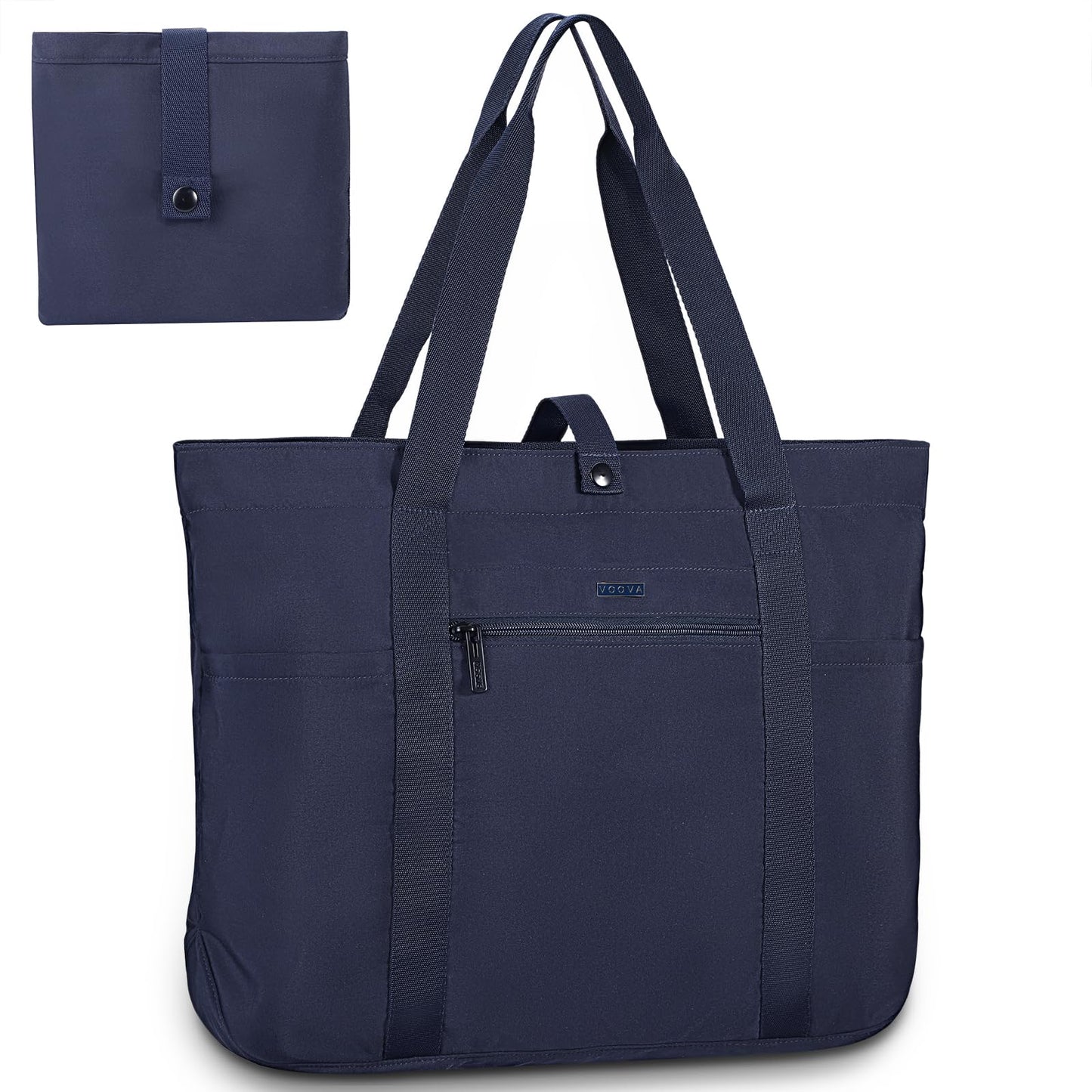 Voova Tote Bag for Women, Large Capacity Tote Bag with Zipper, Foldable Shoulder Bag Handbag for Work,Travel,Shopping,Beach, Navy Blue