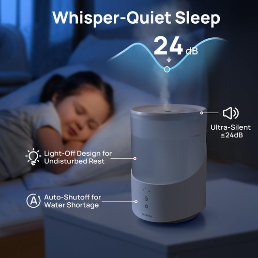 CLARSTON Humidifier for Bedroom, 2.5L Cool Mist Humidifier with Essential Oils Diffuser and Nightlight, Top Fill Humidifiers for Home, Auto Shut-off