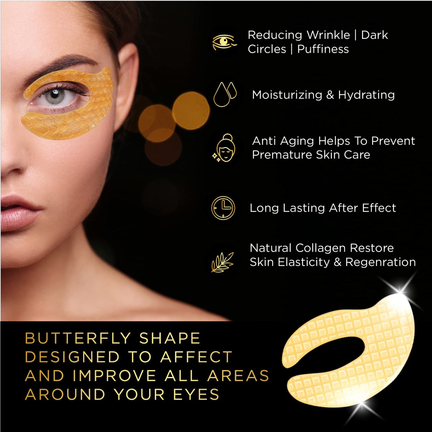 Eye Patches for Puffy Eyes - Under Eye Mask Dark Circles and Puffiness- Gold under Eye Patches, Collagen Eye Pads, Eye Bags Treatment for women or men