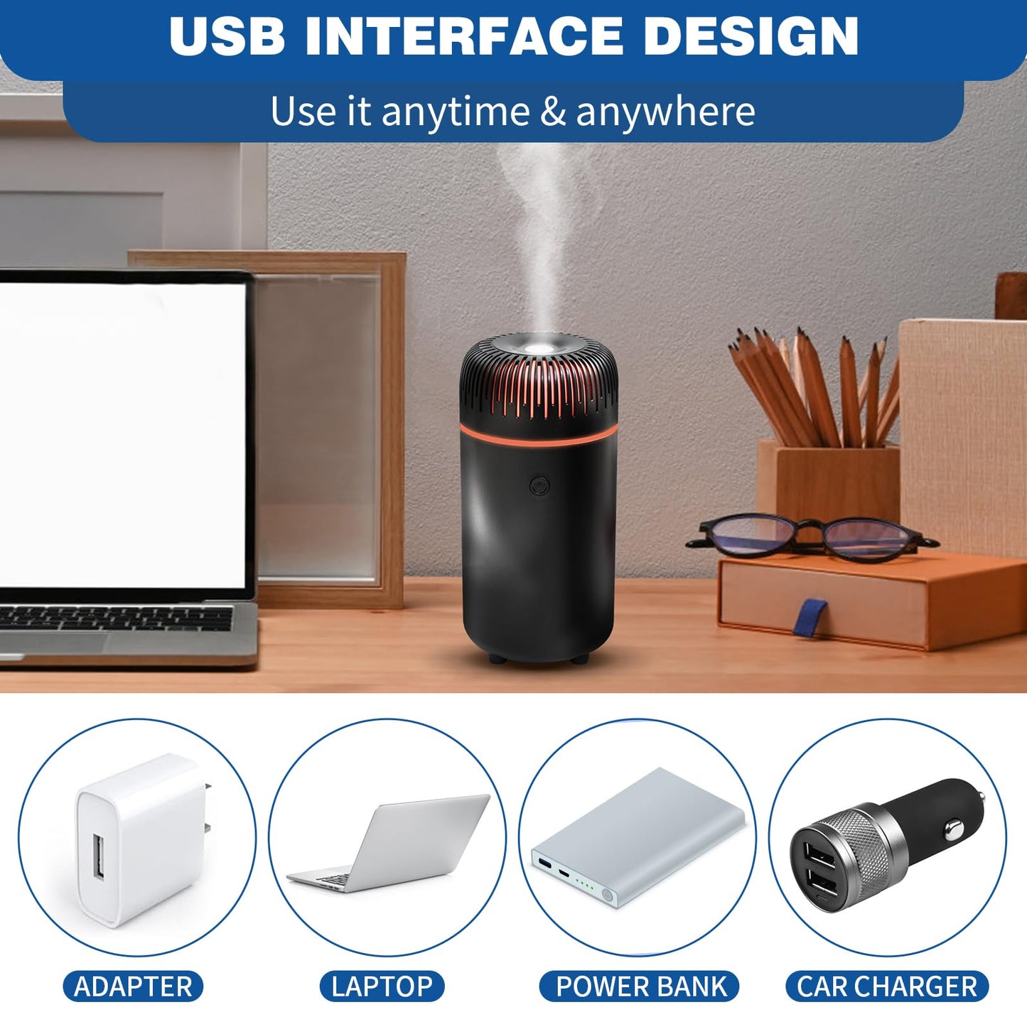 Generic Car Humidifier Aromatherapy Essential Oil Diffuser USB Mist Mini Portable for Car Home Office Bedroom, 100ML, Black