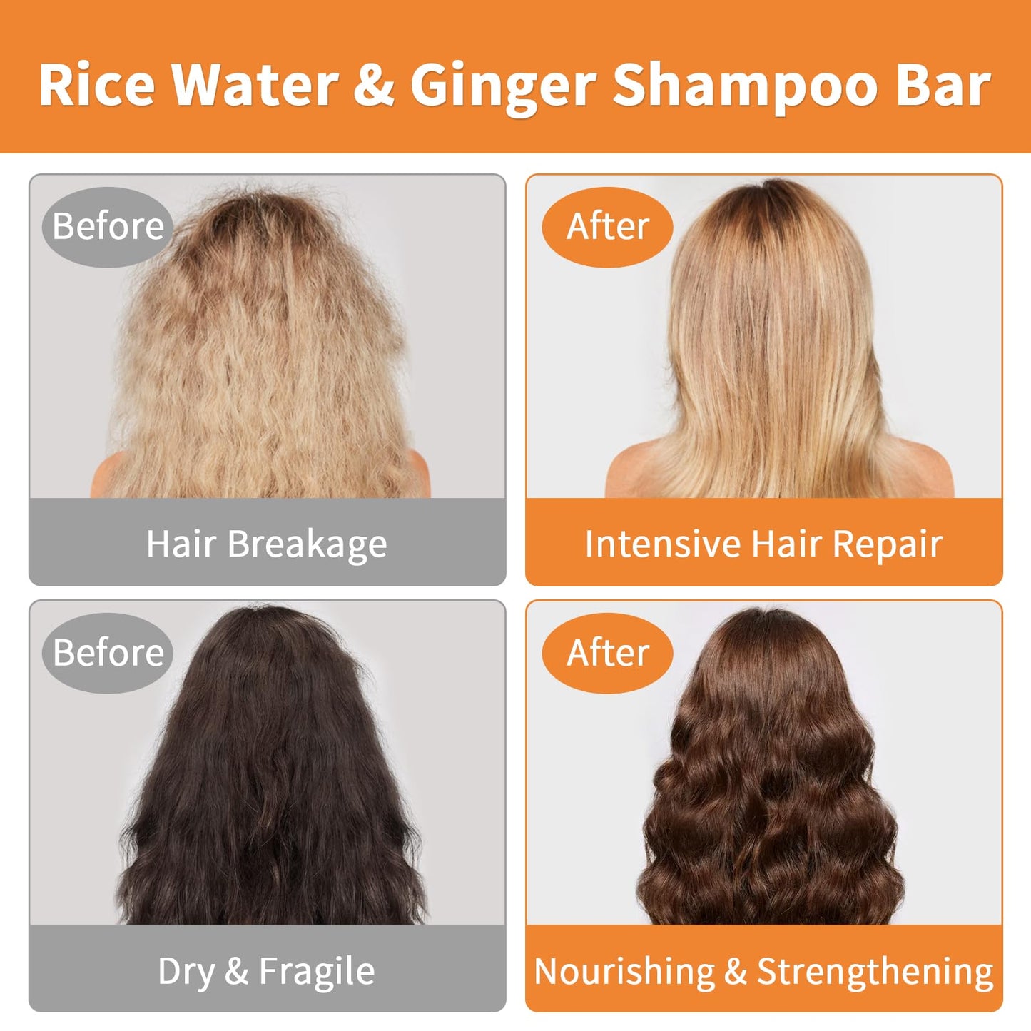 Pubpok Rice Water Shampoo Bars and Conditioner Set for Hair Growth, Organic Ginger Shampoo Bar for Anti-Hair Loss, Strengthening & Nourishing Soap, PH Balanced, Paraben Free & Silicone Free