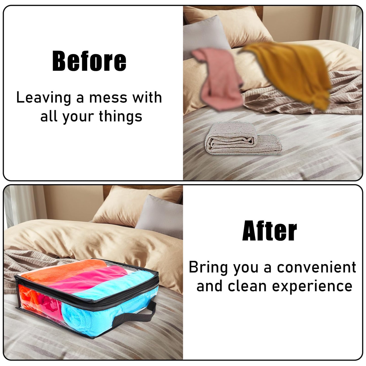 Hlimior 10 Pieces Large Clear Travel Packing Cube ,Clear Vinyl Zippered Storage Bags See Through Moving Bag Plastic Storage Bags PVC Multipurpose Pouch with Handle for Sweater Shirts Dress Storage