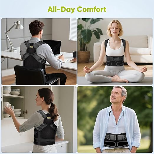 Back Brace Posture Corrector for Women & Men - Elastic Shoulder Straps, Full Back Support, Upper/Lower Pain Relief - Scoliosis, Hunchback