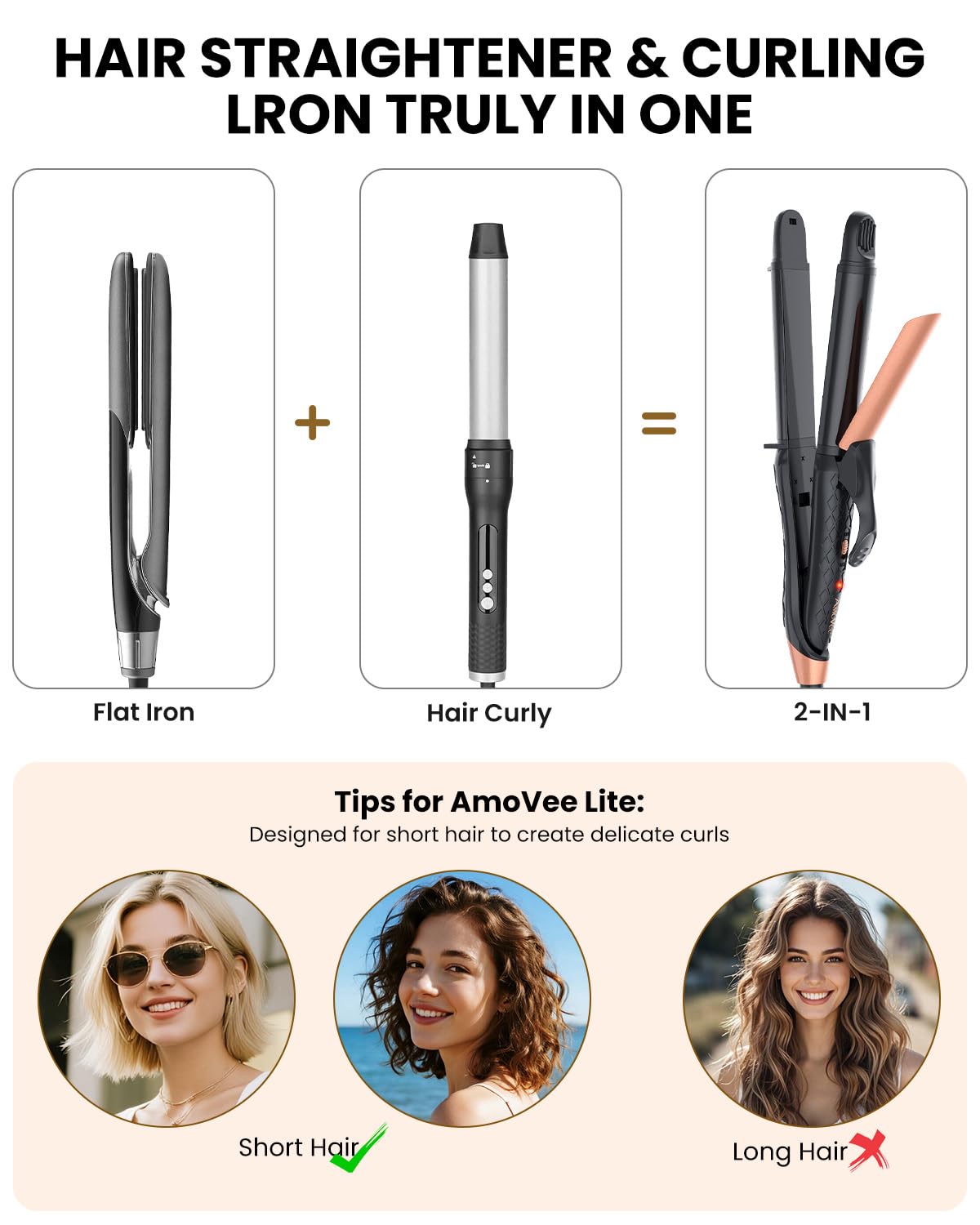Dual Voltage Curling Iron 2-in-1 Curling Iron 1 Inch,(100V~240V) Dual Voltage Hair Straightener Travel CurlingIron European Flat Iron(Black)