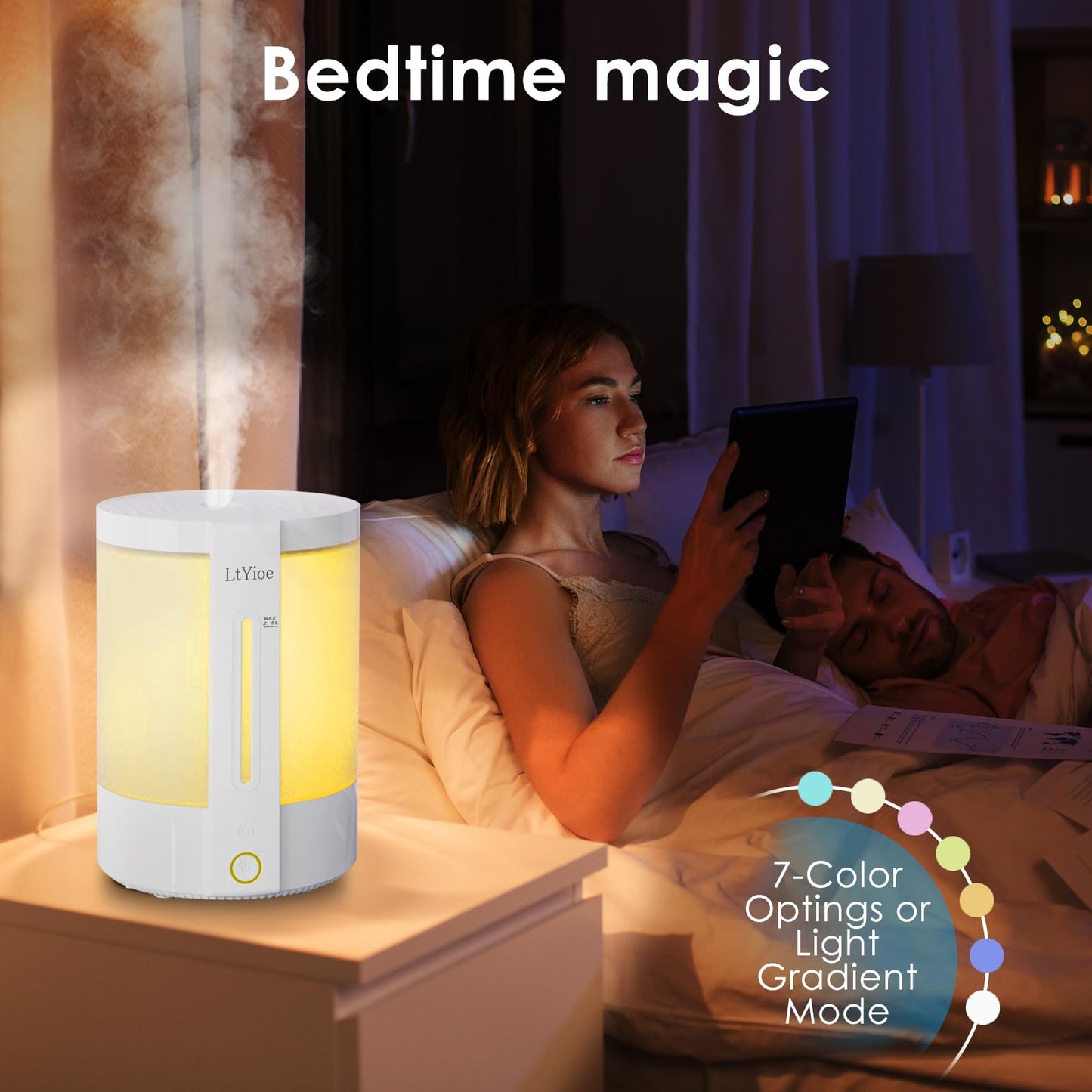 LtYioe Colorful Top Fill Humidifiers for Office, Bedroom,etc. Essential Oil Diffuser 2.5L Tank,Touch Button, Easy to Fill & Clean, Colorful night light, Auto Shut-Off, 3 Mist Modes, Super Quiet, 16H.