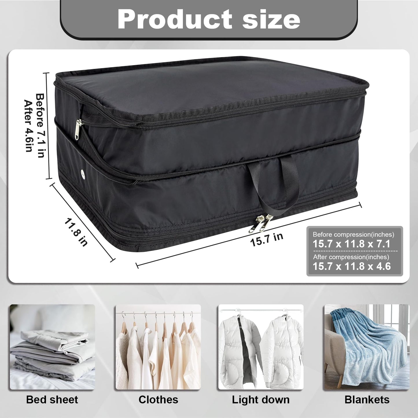 Extra Large Compression Packing Cubes for Travel Essentials, 2 Pack Expandable Travel Cubes for Packing Bags Suitcase Organizer, Black