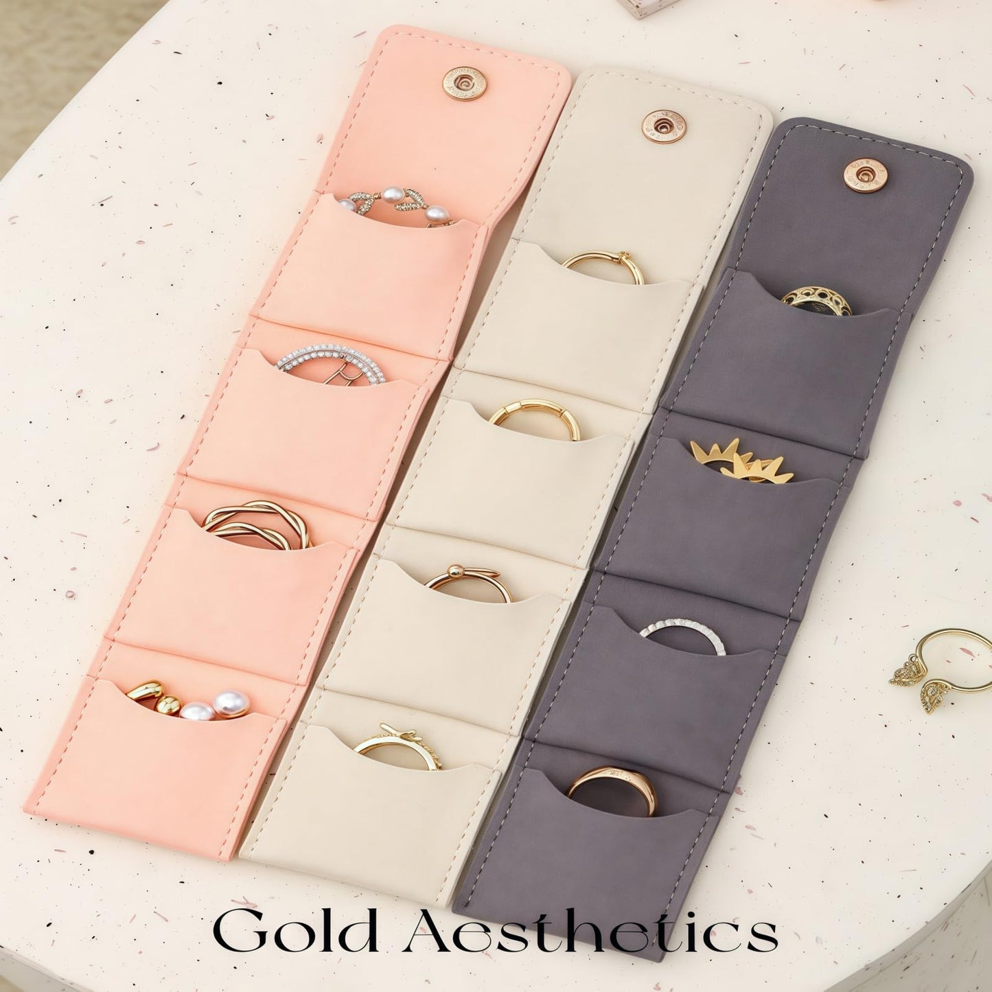 3Pcs Mini Travel Jewelry Bag,Portable Foldable Jewelry Roll Case with Buckle Clasp,Holds Earrings,Rings,Necklaces Bracelets