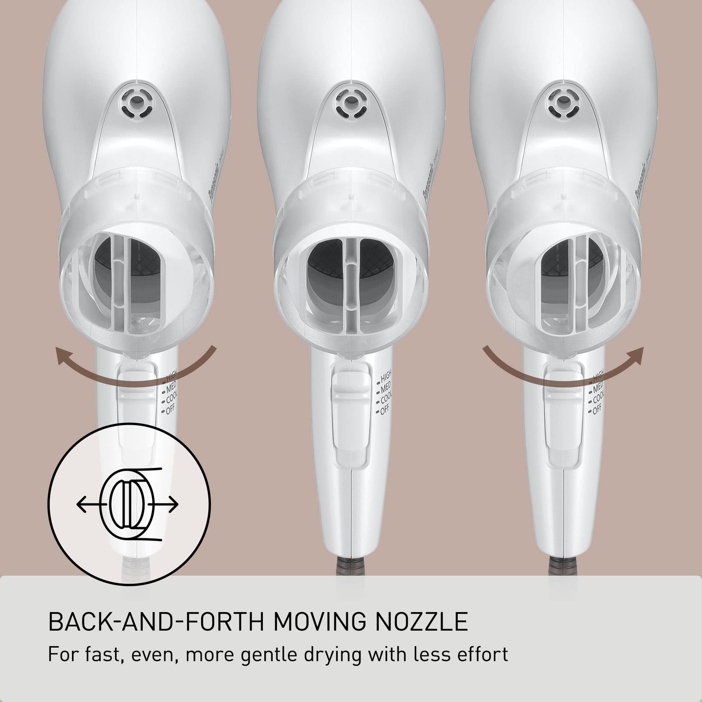 Panasonic nanoe Compact Hair Dryer with Oscillating Quick Dry Nozzle for Healthier-Looking Hair, Folding Blow Dryer for Travel and Home, 3 Airflow Settings - EH-NA2C-W (White)