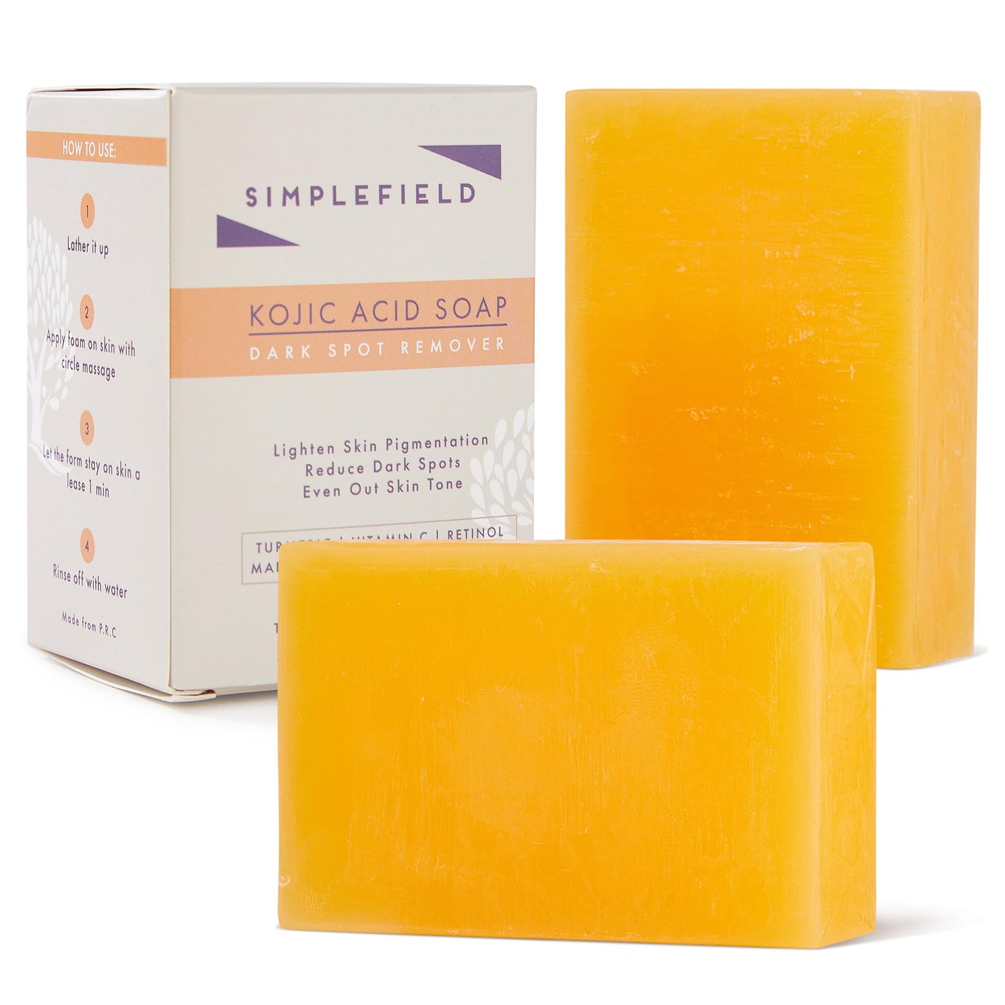 SimpleField Turmeric and Kojic Acid Soap Bar for Reduce Dark Spots & Even Skin Tone – With Vitamin C, Glycerin & Tea Tree Oil – Gentle Cleanse & Hydration for Face & Body (2 Pack)
