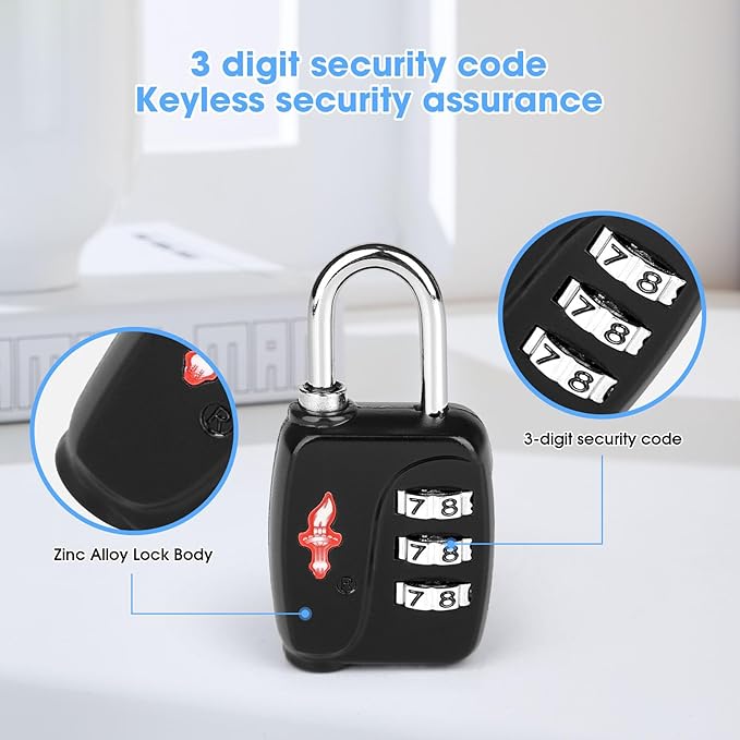 1 Sets TSA Approved Luggage Lock Combo - Secure Travel Essential w/Free Luggage Tag! Combination Lock for Suitcases, Backpacks, Gym Lockers & School