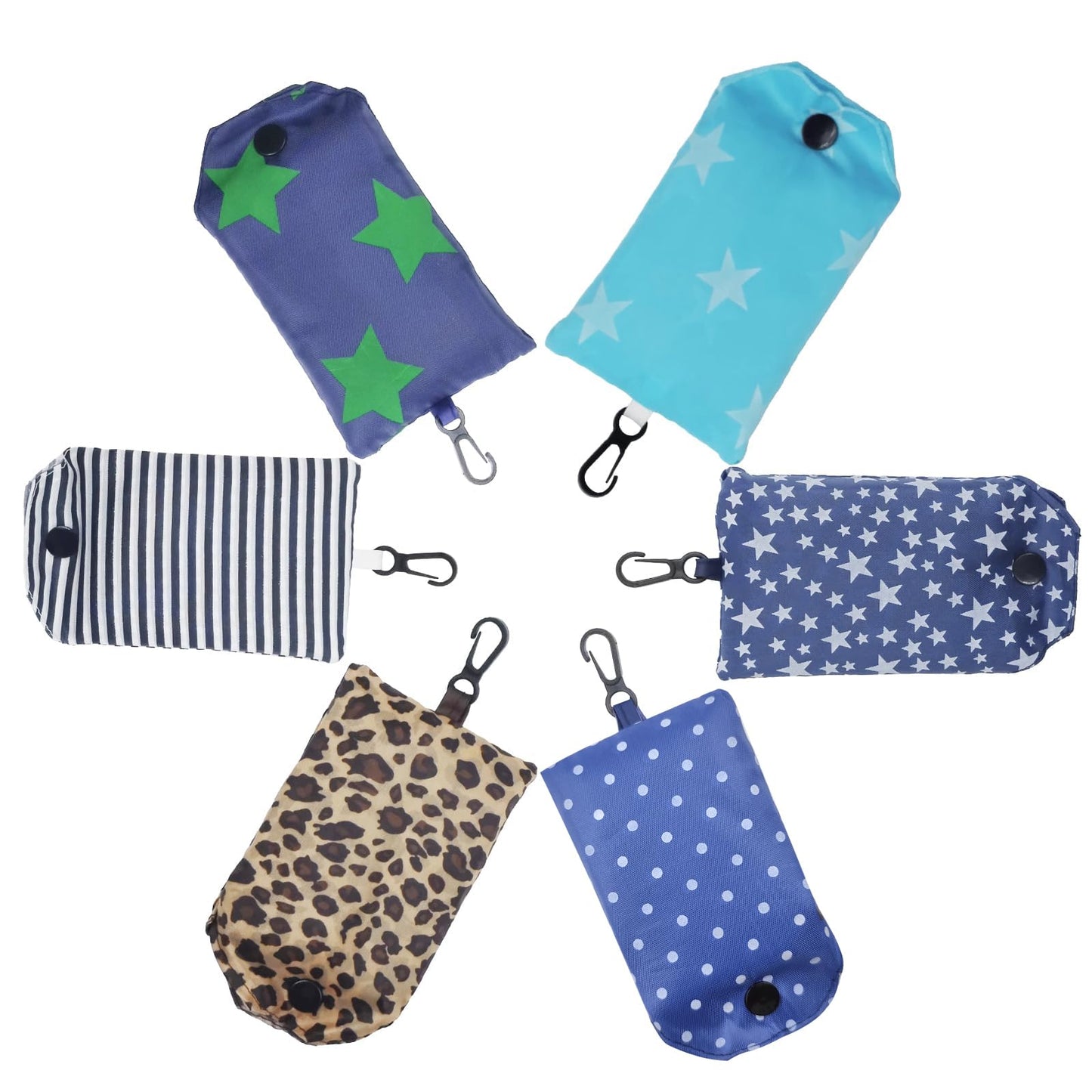 DXMWWTP 6 Pcs Foldable Reusable Shopping Bags,Tote Bags, Grocery Bags with Hook, Eco-friendly Travel Recycle Shopping Bags in Pocket, Waterproof and Machine Washable for Daily Shopping Supplies