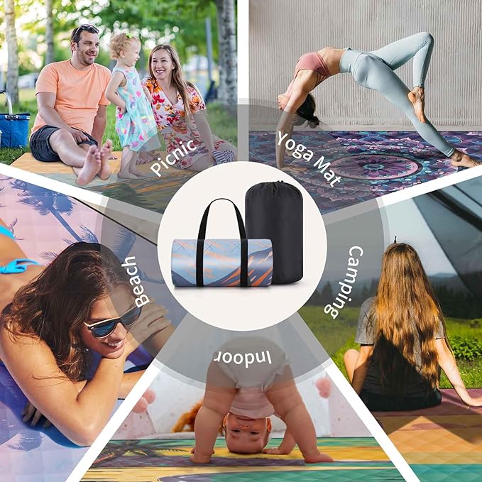 60x80'' Picnic Blankets Giant Water Resistant Sandless Manta Para Outdoors Beach Folding Roll Up Yard Sitting Exercise Couples Mat Road Trip Hiking Traveling Supplies Garden Glamping Equipment