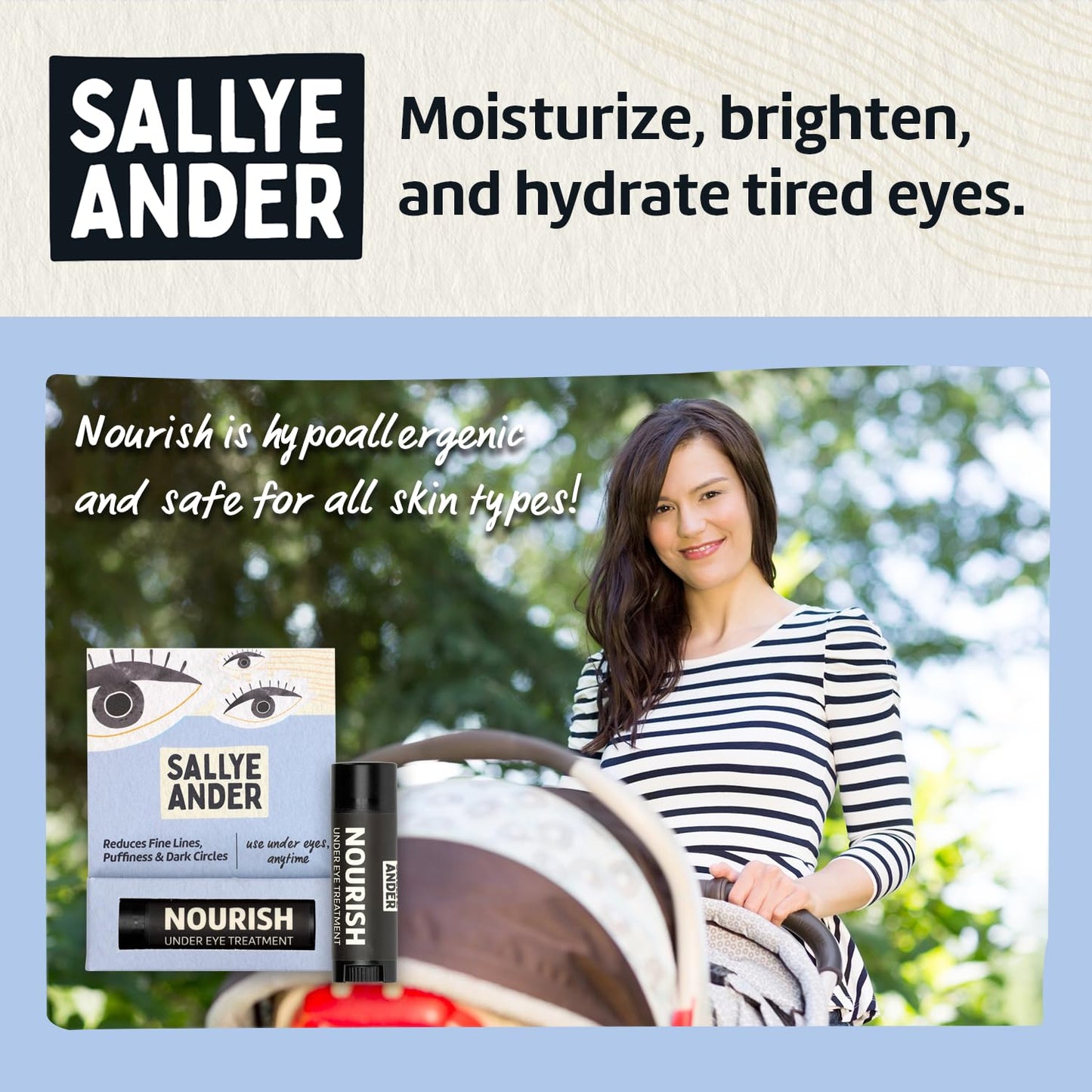 SALLYEANDER Nourish Under Eye Treatment - Soothing Stick for Dark Circles and Puffiness - Hydrating Shea, Cupuacu and Cocoa Butter - Gently Restore Tender Under Eye Skin - Handmade, Organic Balm