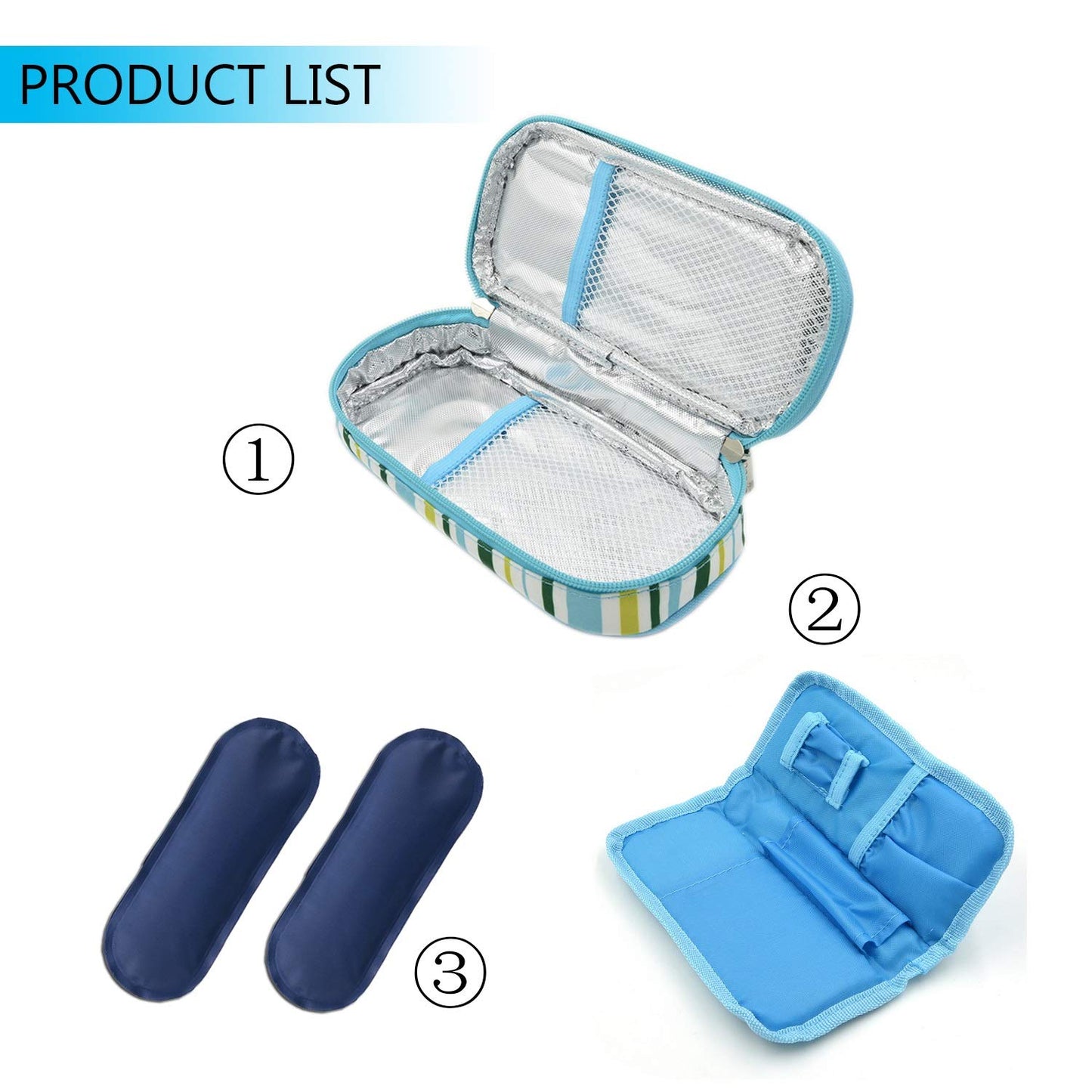 Goldwheat Insulin Cooler Travel Case Diabetic Medication Organizer Medical Cooler Bag with 2 Ice Pack Waterproof and Insulation Liner, Light Blue