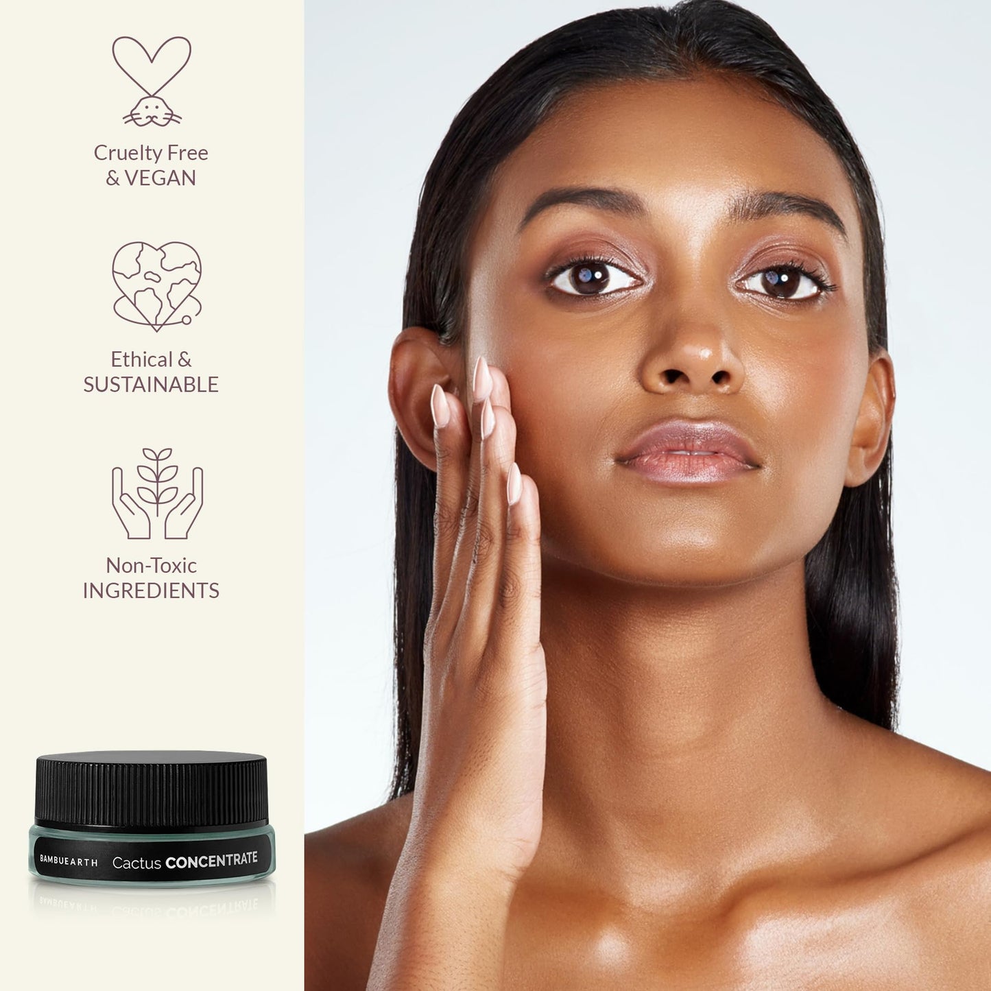 BAMBU EARTH Cactus Concentrate Face Moisturizer (.14 oz) - Intense Facial Hydration - Organic Ingredients & EWG Certified - Skin Care Solution for Dry, Oily & Mature Skin