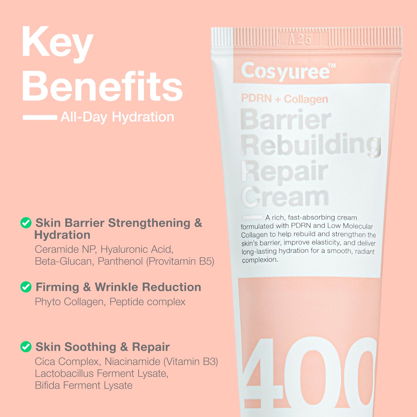 COSYUREE Collagen + PDRN Repair Cream, Hydrating & Firming Moisturizer for Face with Peptides & Niacinamide, Vegan Korean Skincare, 50ml (1.69 fl oz)