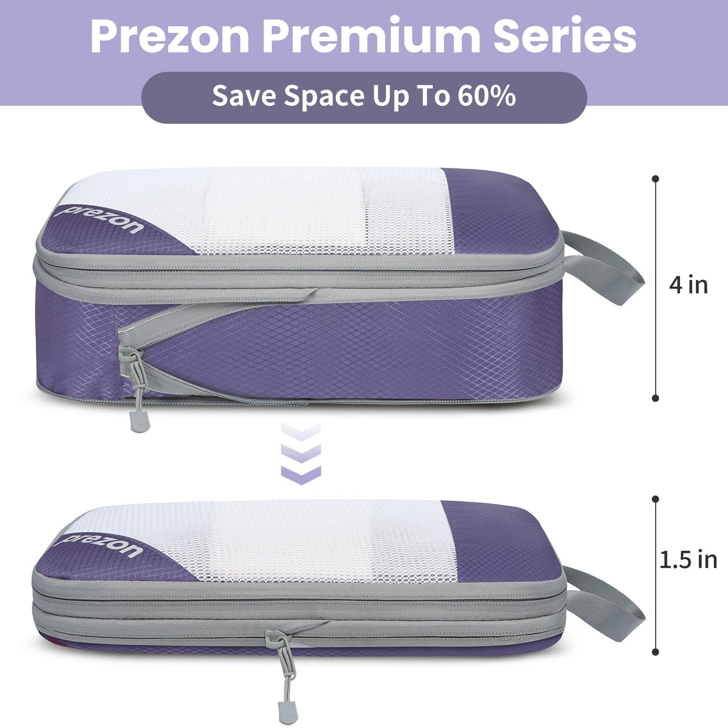 Prezon 8 Set/6 Set/4 Set Compression Packing Cubes for Travel, Lightweight Vacation Travel Essentials,Accessories for Suitcase Organizer Bags Set, Durable Luggage Organizer (6-half mesh-Purple)