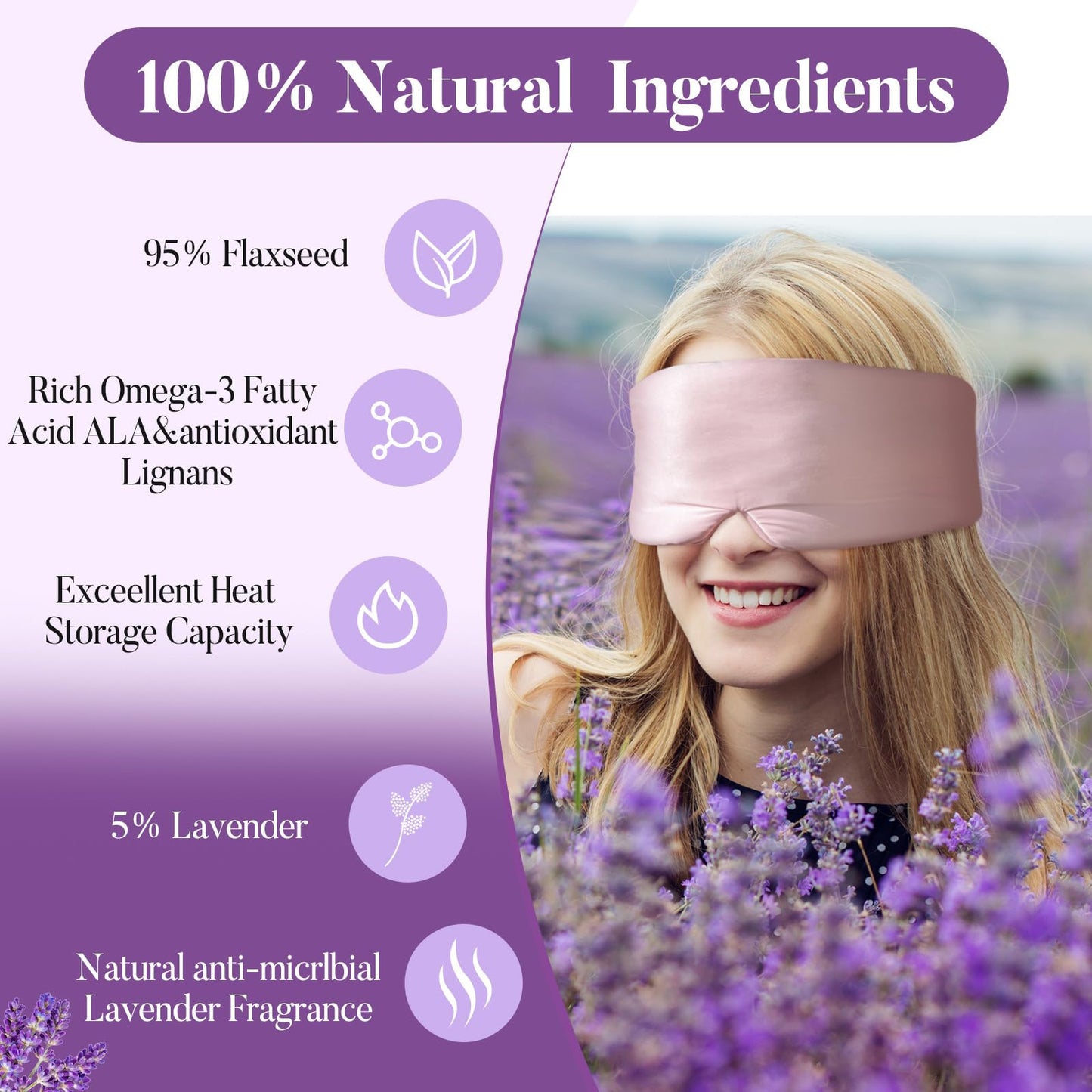 Okaydot Purple Lavender Eye Mask, Weighted Sleep Mask for Dry Eyes, Microwave Heated Therapy, Adjustable Satin Eye Pillow