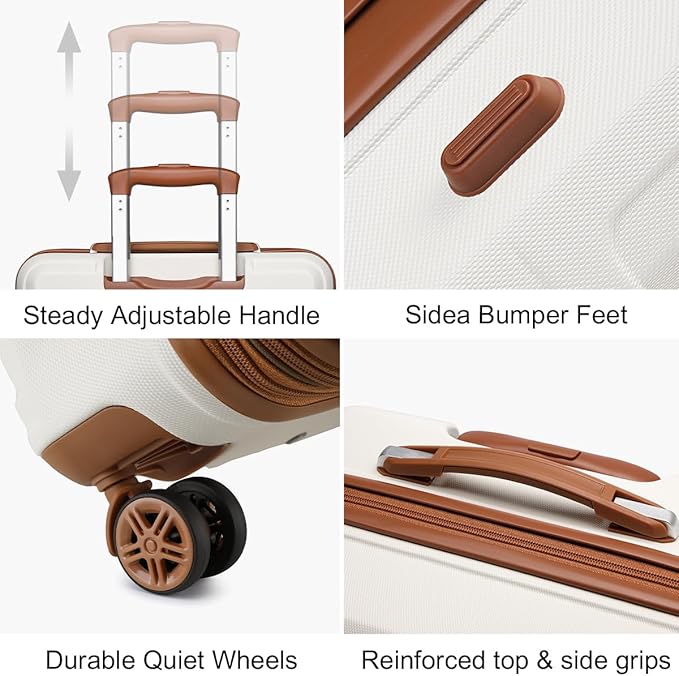 Kono 4 Piece Luggage Sets Expandable(only 28") Lightweight with Spinner Wheels TSA Lock Hardside Travel Rolling Suitcases 20in 24in 28in Carry on and 12in Mini Cosmetic Case Cream White