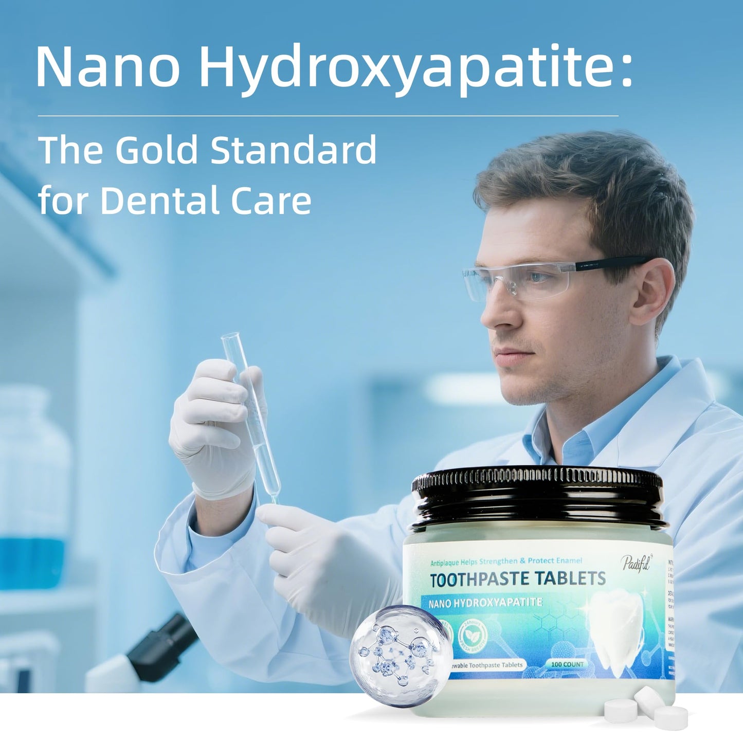 Toothpaste Tablets, Hydroxyapatite Chewable Toothpaste Tabs, Travel Mouthwash Tablets for Deep Cleaning, Fresh Breath, Enamel-Safe, Fluoride & Plastic Free (100 Count)