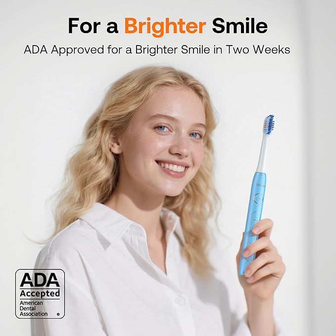 Bitvae ADA Accepted Electric Toothbrush, Travel Toothbrush Rechargeable for Adults and Kids, 60-Day Battery, 5 Modes, 8 Heads, Portable Travel Case & Holder, Sky Blue