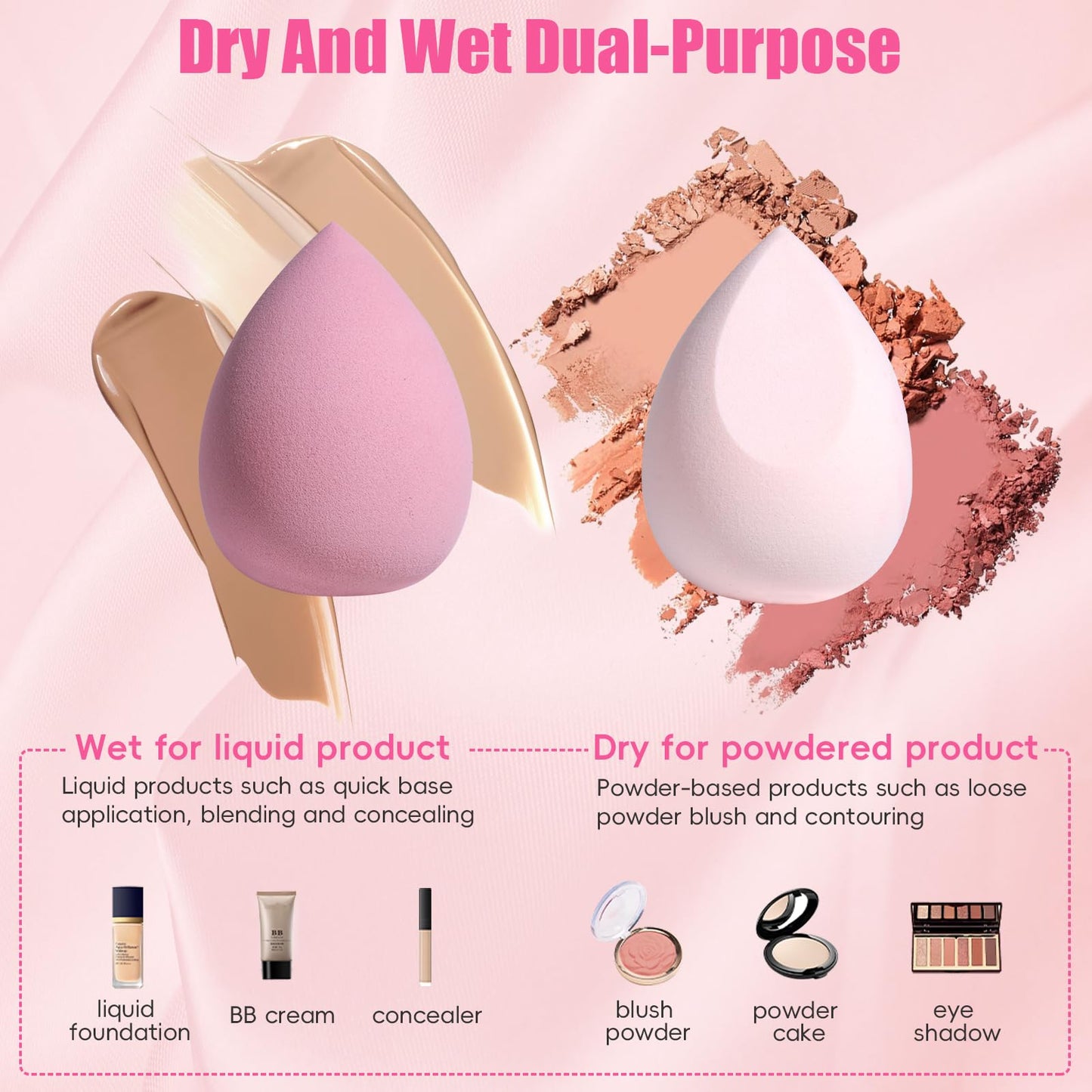 BS-MALL 9 Pcs Travel Makeup Brush Set With 7 Pcs Beauty Blender Sponges, Foundation Brush, Mini Makeup Sponge & Case, Luxury For Flawless On-the-go Beauty, Face, Eyes & Precision Blending