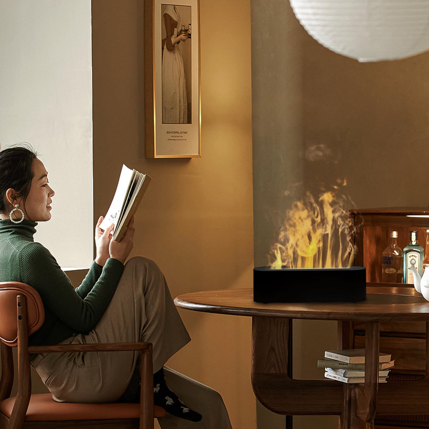 Essential Oil Diffusers,Flame Colorful Water Vapor Fire Fireplace Humidifier for Aromatherapy Aroma Therapy Machine Room Bedroom,Black Flame Diffuser for Essential Oils