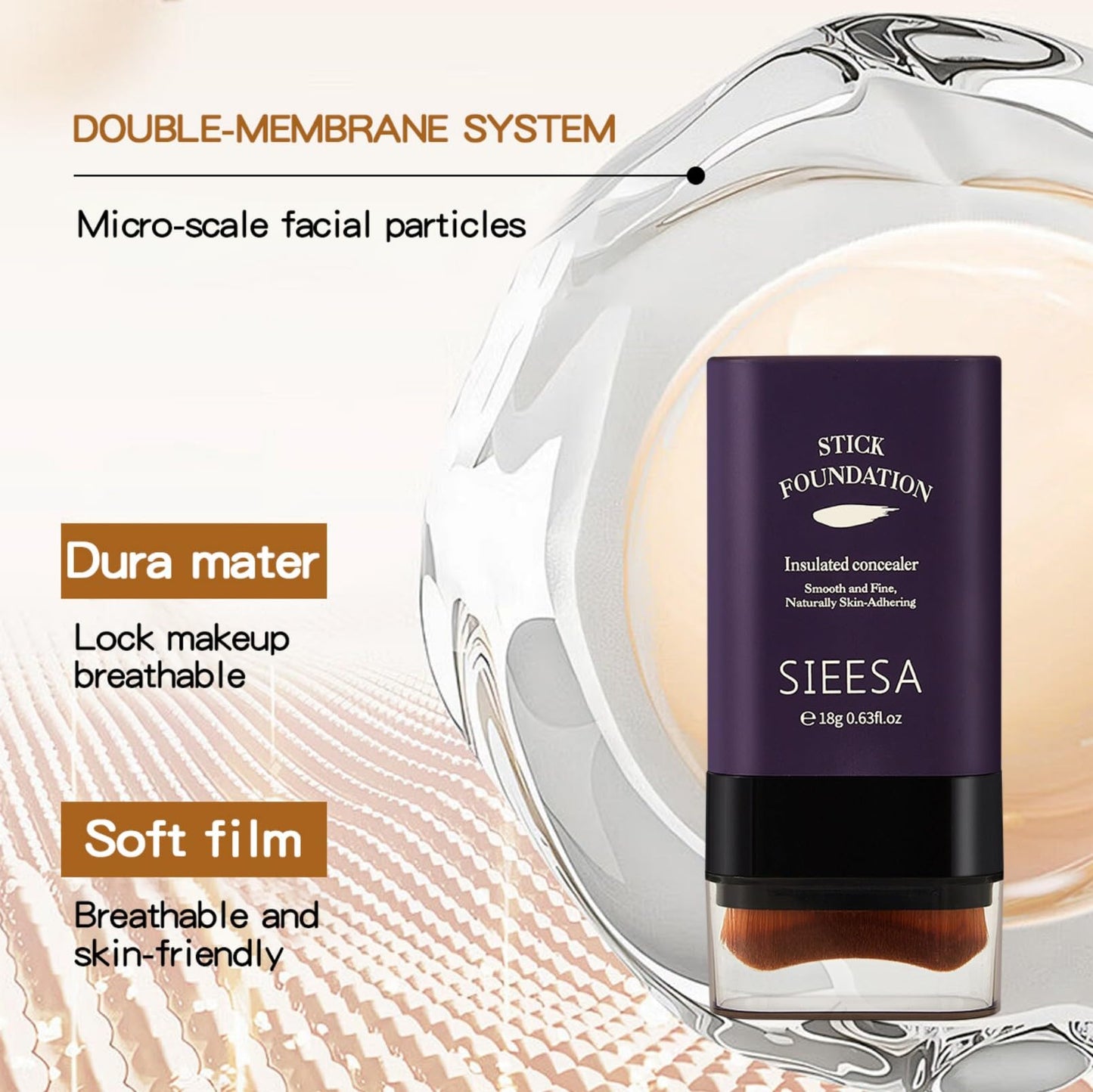 Korean Dual Ended Foundation Stick with Brush, 2 in 1 Concealer Foundation Stick & Contour Makeup, Hydrating Formula - Lightweight, Waterproof, Covers Blemishes (Natural)