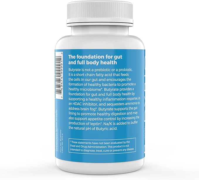 BodyBio Butyrate - Postbiotic for Gut Health, Digestive Support, Bloat, Gas & Constipation Relief, Leaky Gut Repair - Sodium + Butyric Acid Supplement for GI Wellness