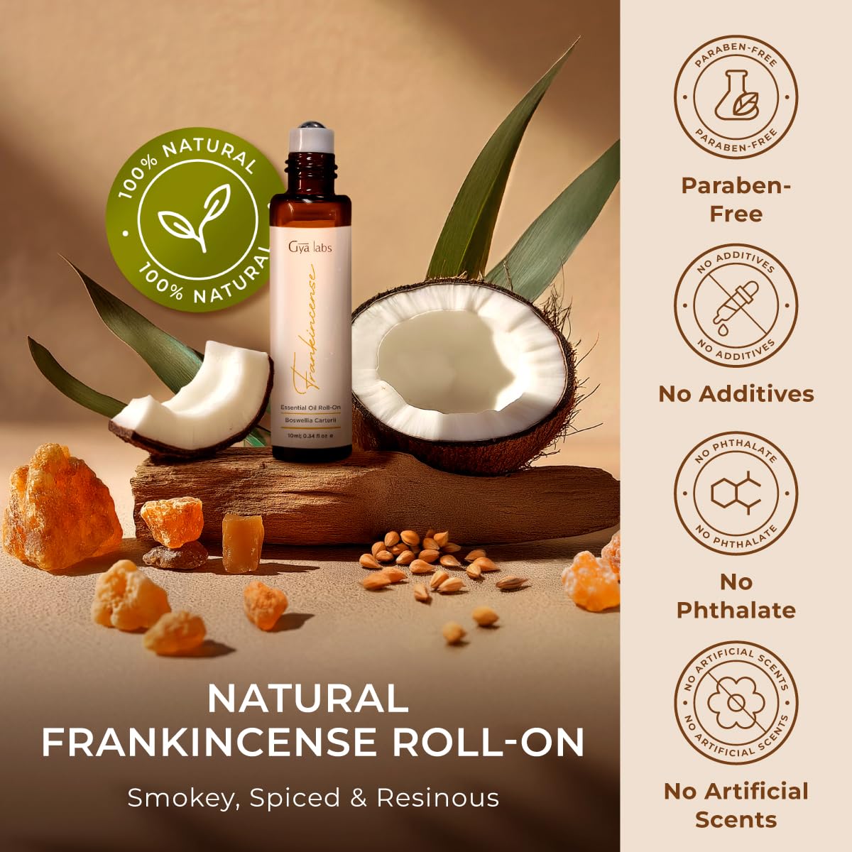 Gya Labs Frankincense Essential Oil Roll on for Face - 100% Pure Natural Frankincense Oil Roller for Skin, Aches Comfort, Soothing Aromatherapy, Self-Care Gifts for Men & Women (0.34 Fl Oz)