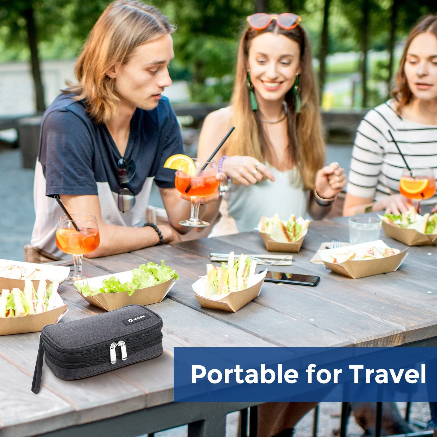 AUVON Insulin Cooler Travel Case, Expandable Insulated Diabetic Bag with 2 * 180g Ice Packs for Double Cooling Time, Portable Medication Cooler Bag for Insulin Pens and Blood Glucose Monitor Supplies