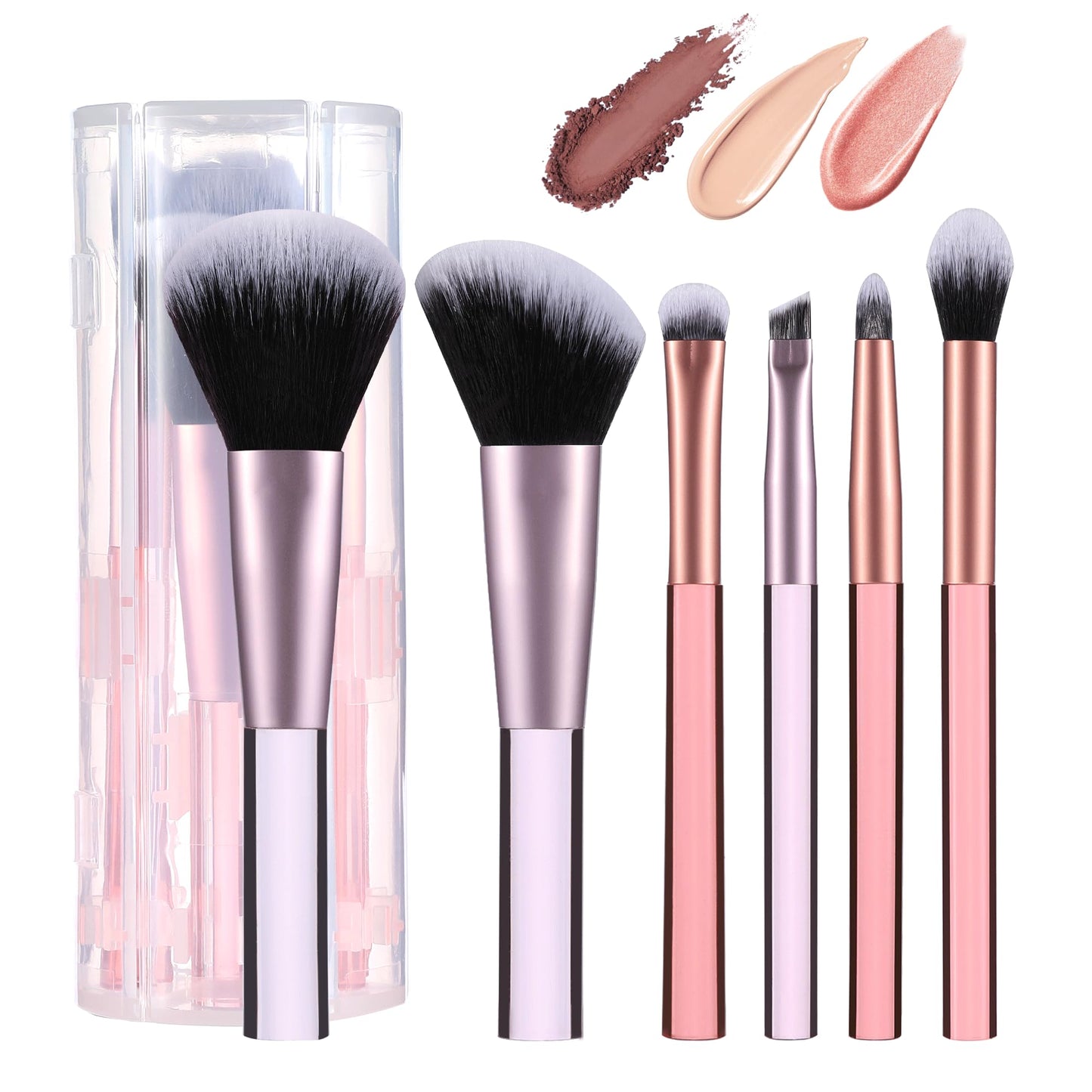 MOGILAN Travel Makeup Brush Set Mini Makeup Brushes For Foundation Concealer Eyeshadow Blush Blending & Buffing Liquid Cream Powder 6PCS Travel Size Complete Function Cosmetic Brushes Kit with Case