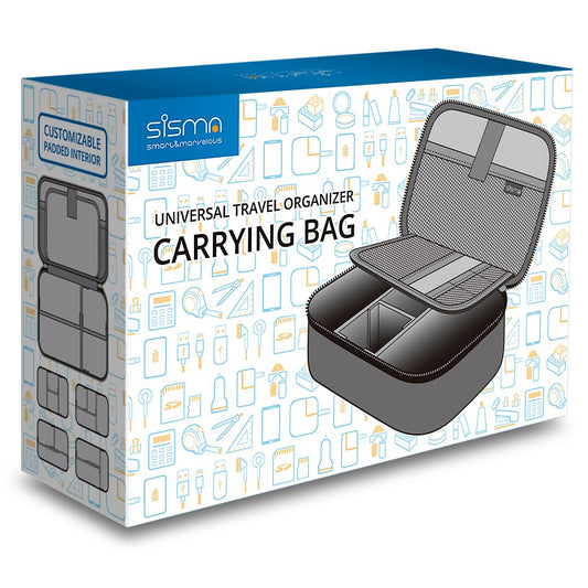 sisma Electronics Cords Organizer Tech Accessories Storage Case Travel Small Carrying Bag for Charging Cables Adapter USB Plugs Power Cord Leads - Grey 1680d