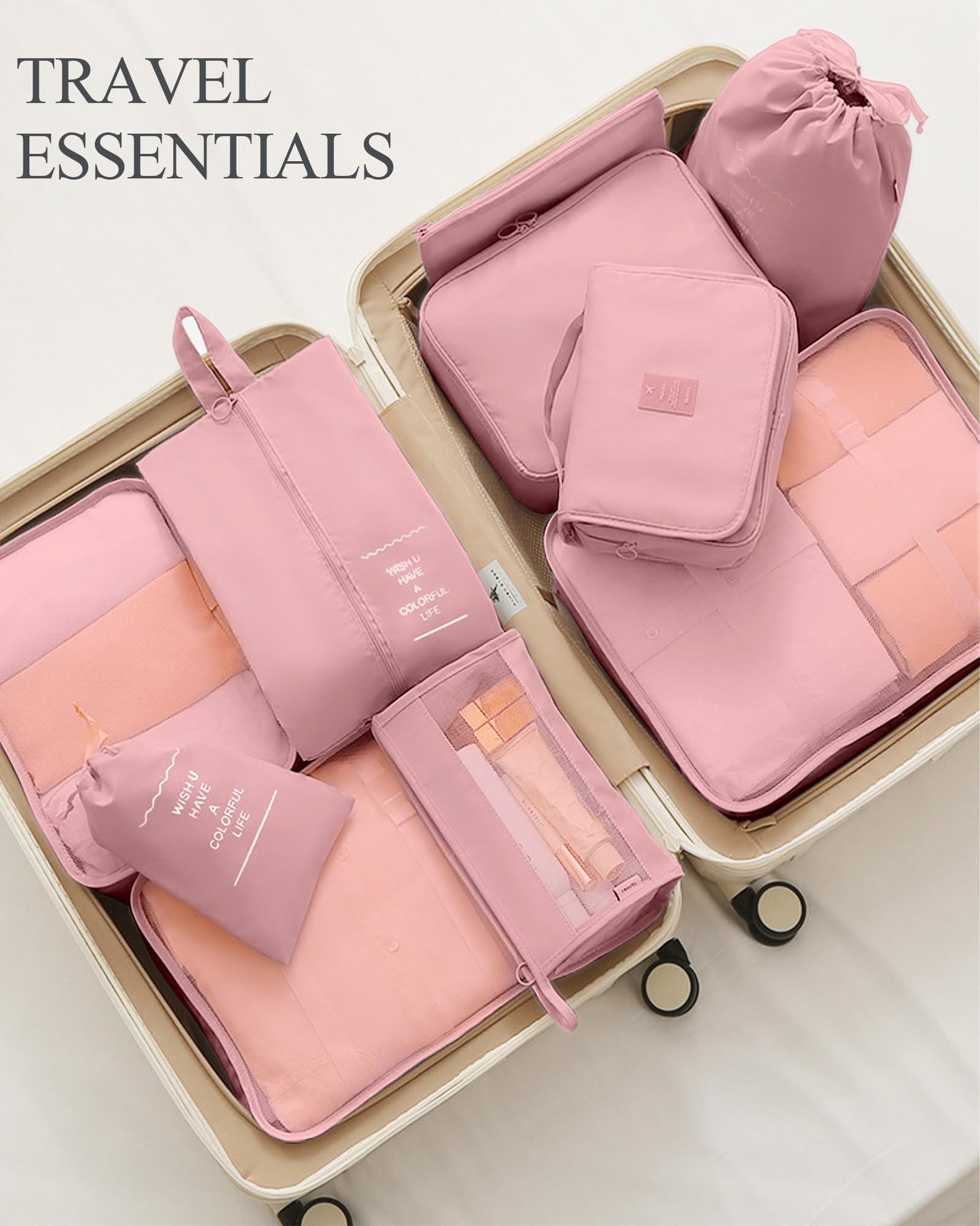 Anjing 10 Set Packing Cubes Luggage Packing Organizers for Travel Accessories Travel Essentials Luggage Organizer Bags for Carry on Suitcases, Pink, (WMUS1202X01-3)