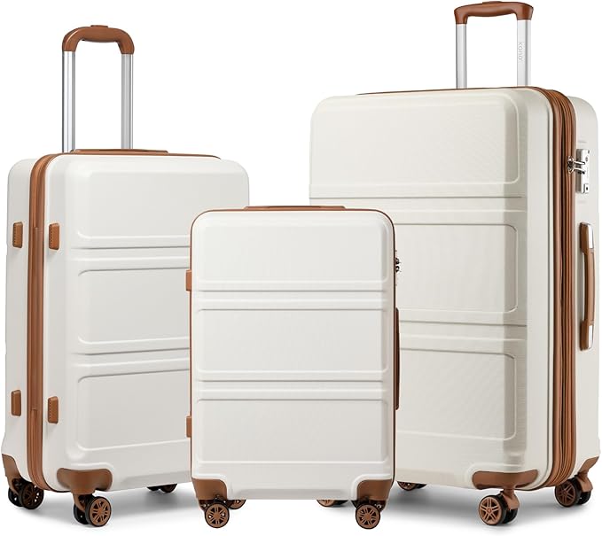 Kono 3 Piece Luggage Sets Expandable(only 28") Lightweight with Spinner Wheels TSA Lock Hardside Travel Rolling Suitcases 20in 24in 28in Carry on Cream White