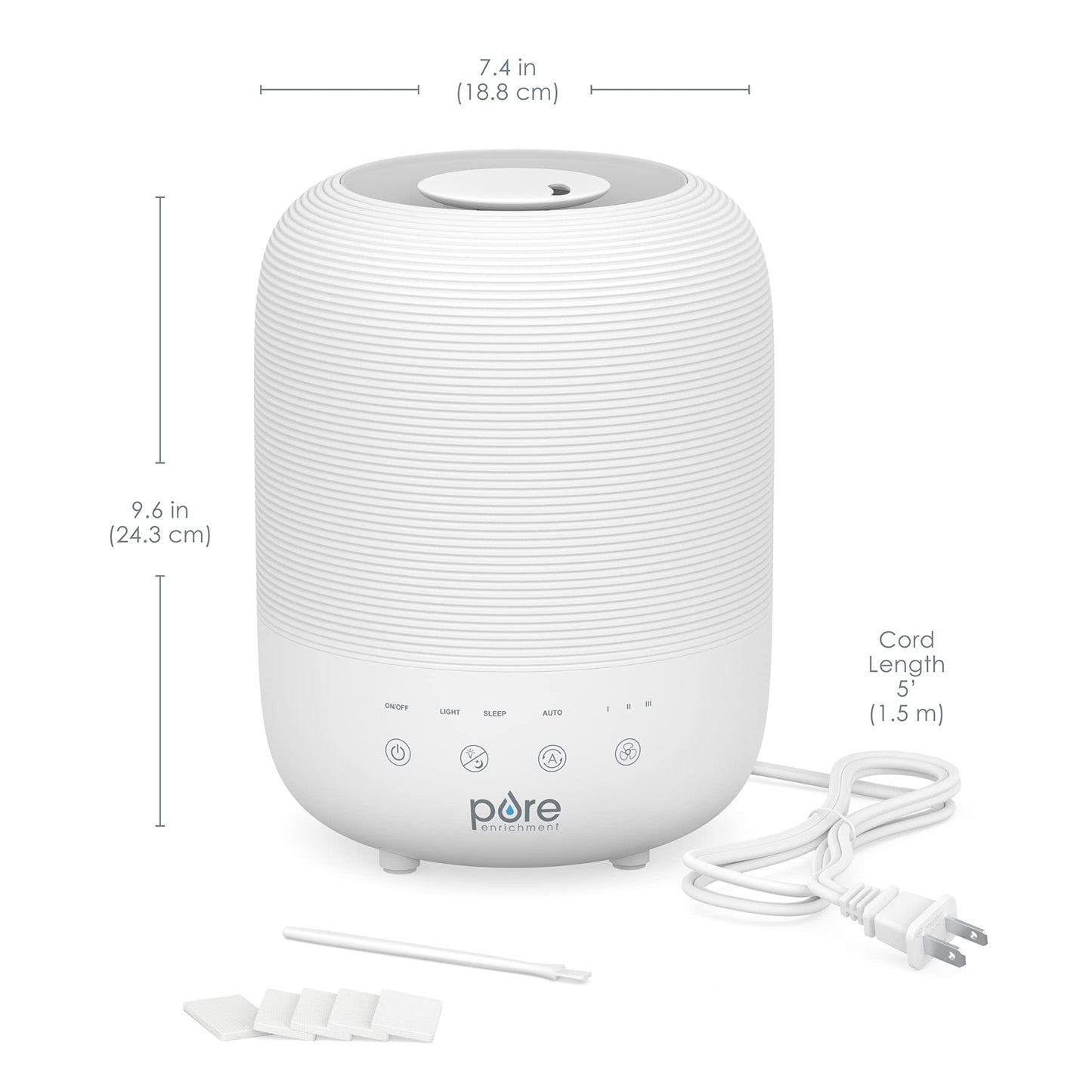 Pure Enrichment® HUME™ Sense Top Fill Humidifier – Large 3L Tank, Auto Mode Humidity Sensor, 3 Mist Settings, Optional Night Light, Optional Aromatherapy, Sleep Mode & Auto Shut-Off