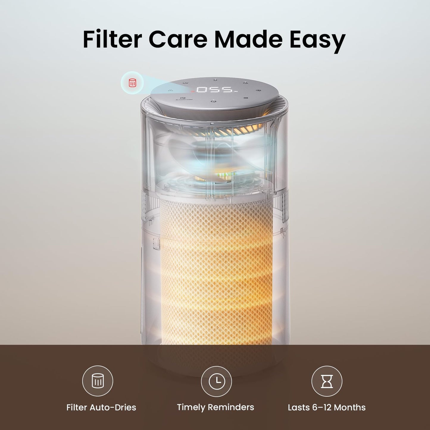 Provirtec MistFree Evaporative Humidifier for Bedroom, 3L No White Dust for Sensitive Individuals & Kids, Auto Humidity Control, Ultra Quiet Sleep Mode, Easy Clean Tank for Office & Small Room HC13