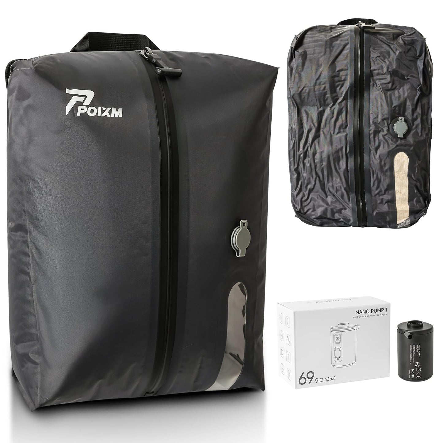 POIXM Reusable Vacuum Bags for Travel, IP67 Waterproof Space Saver Bag for Travel Suitcases and Backpack