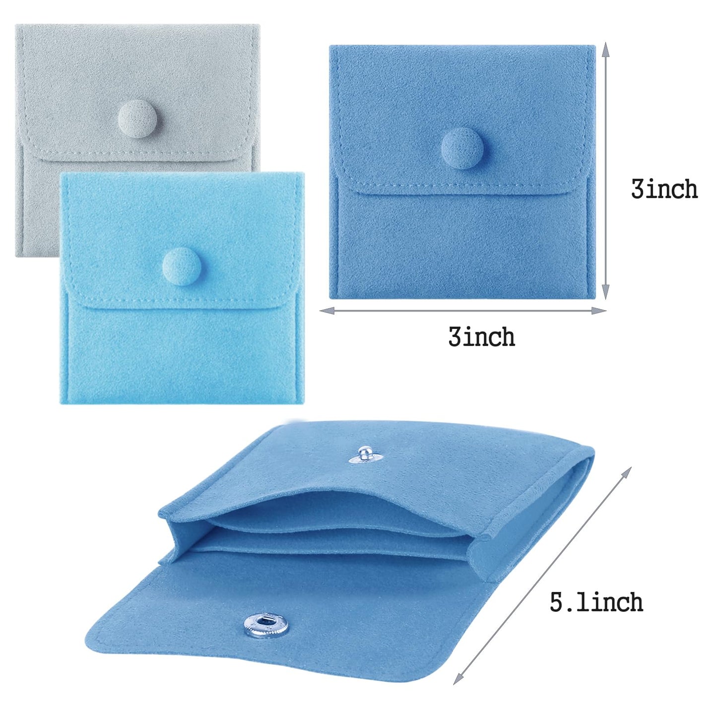 3pcs Small Jewelry Bags Button Jewelry Pouches Jewelry Organizer Cases Jewerly Rolls Small Bags for Jewelry Gift Bags Little Bags for Jewelry Travel Jewelry Pouch, 3"x3", Blue