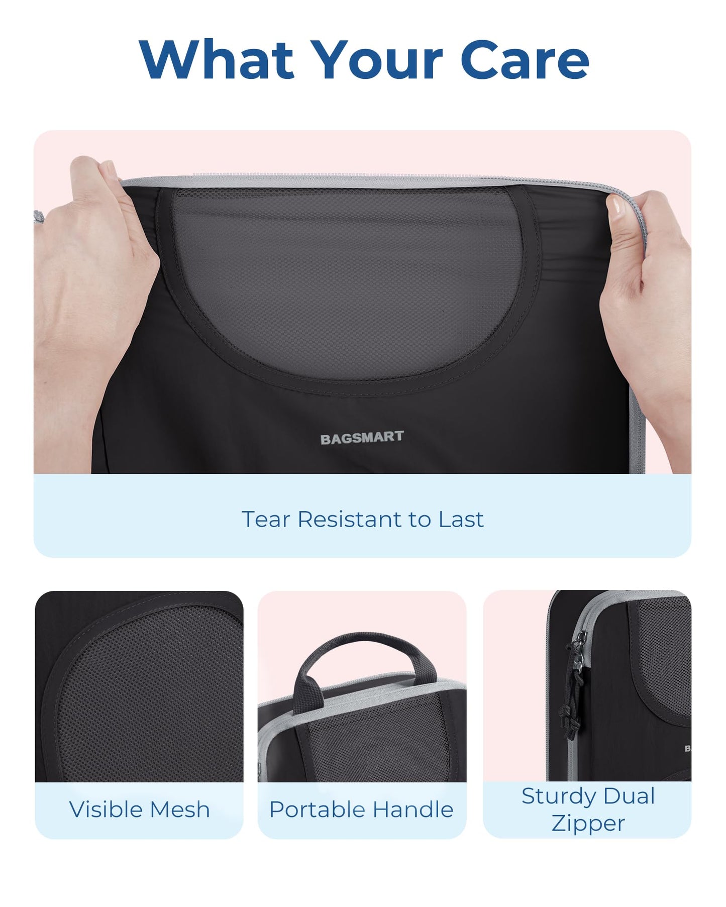 BAGSMART Compression Packing Cubes, 6 Set Packing Cubes for Suitcases, Lightweight Suitcases Organizers Bag Set & Compression Travel Cubes, Travel Essentials Packing Organizers Black