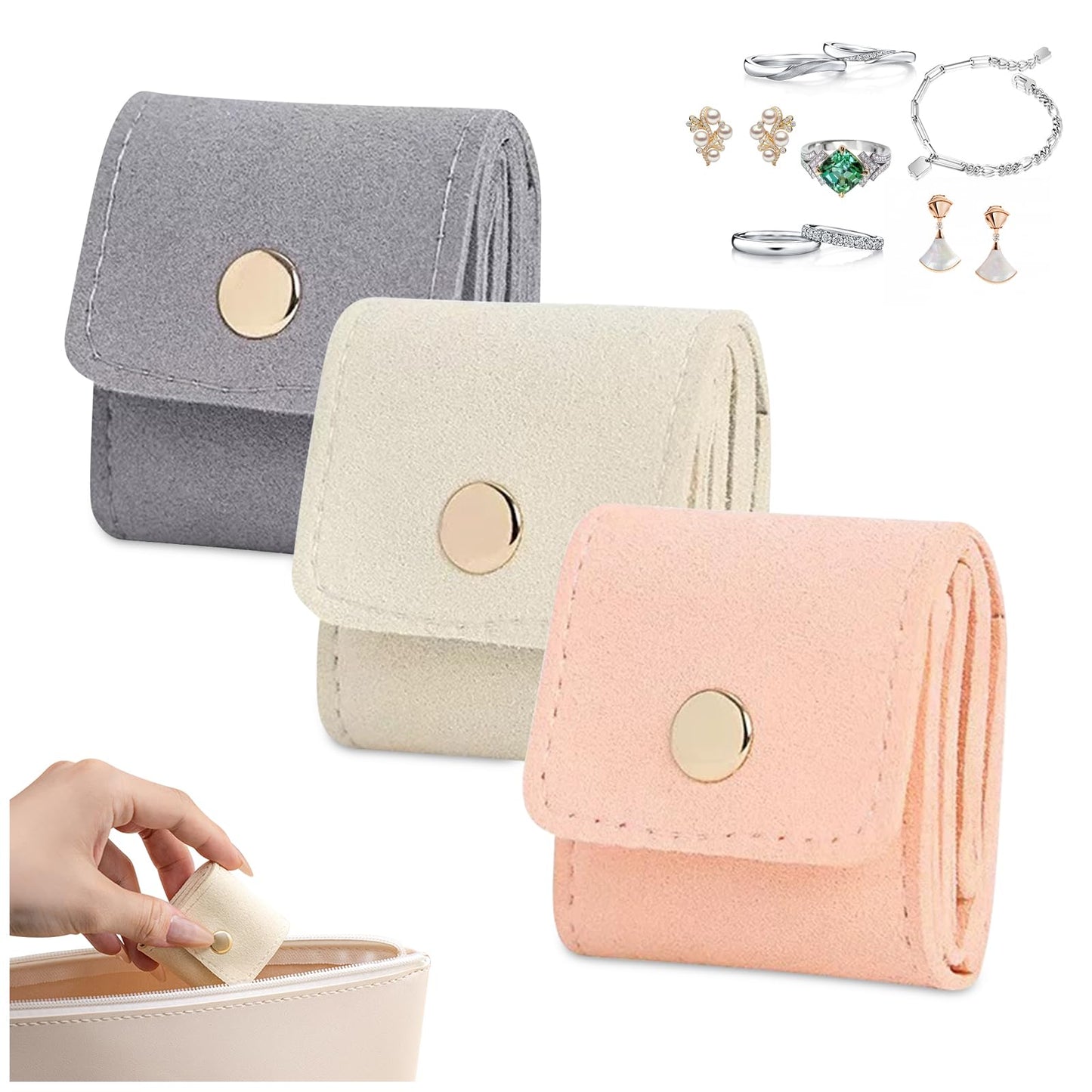 Jwtolp Mini Travel Jewelry Bag, Mini Travel Jewelry Roll Bag with Buckle, Portable Foldable Multifunctional Travel Jewelry Organizer Case, Small Jewelry Box for Earrings, Rings, Necklaces
