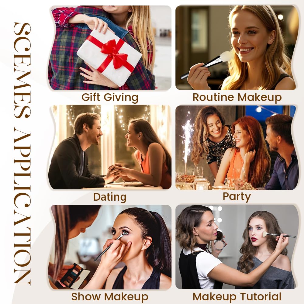 Professional Natural Travel Goat Hair Makeup Brushes with case, 15Pcs Kabuki Face Powder & Eye Makeup Brush set With Ultra Soft Premium Dense Hair, Valentines Day Gifts