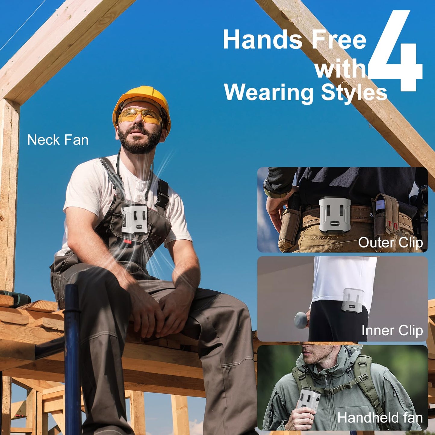 dalicode Portable Waist Fan Clip on Belt Personal Fan, 3-Speed Rechargeable with 24H Battery, Hands-Free Hanging Neck Fan, Wearable Shirt Cooling Fans for Camping, Outdoor, Jobsite