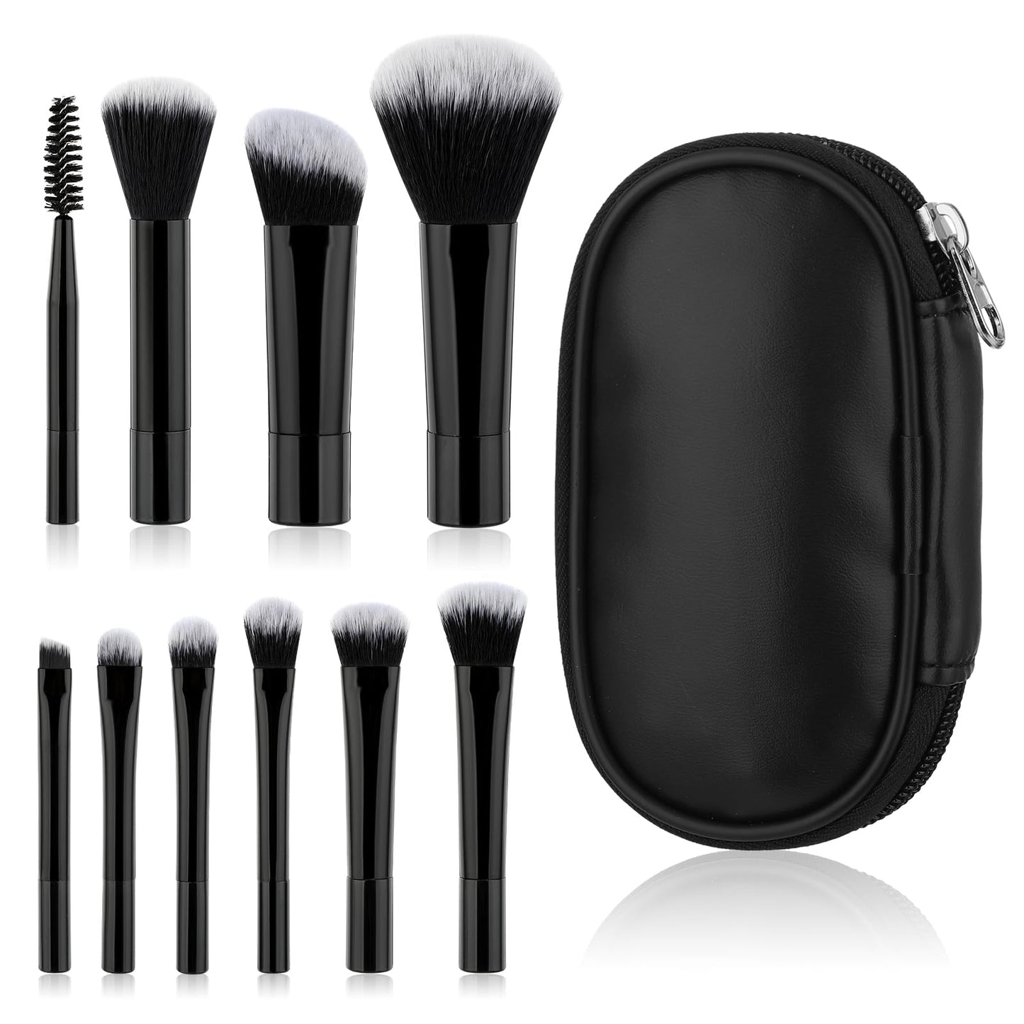 10 Pcs Travel Size Makeup Brushes Mini Makeup Brush Set with Pouch Portable On The Go Make up Brush Set Easy-taken Full Complete Function Cosmetic Brushes for Eyeshadow Eye Lipstick Foundation(Black)